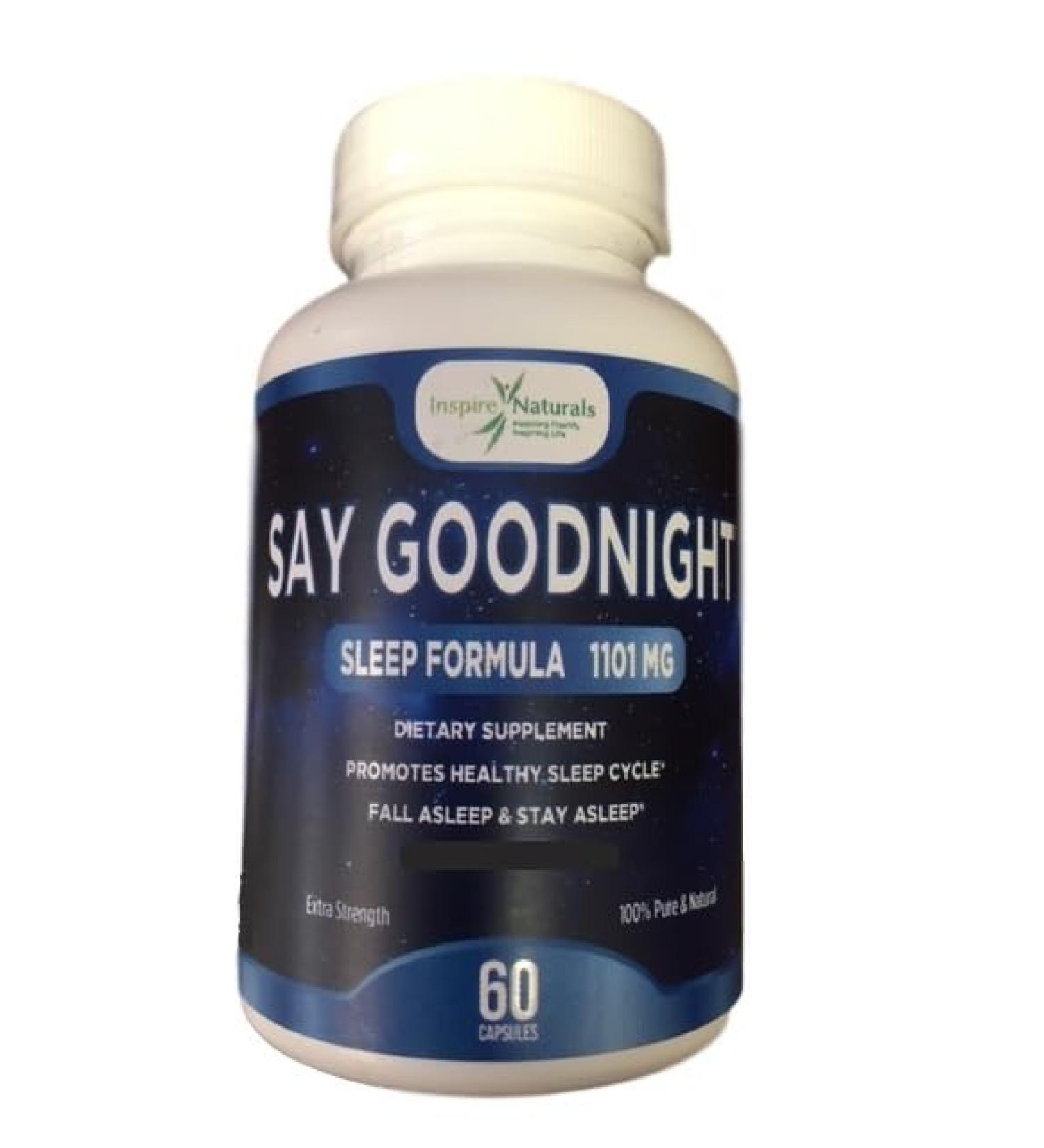 Say Goodnight Natural Sleep with Melatonin 5mg 60 Capsules - Valerian Root GABA L-theanine Chamomile Passion Flower May Help Support Calming and Relaxation for Sleeping - Buy Online on GoSupps.com