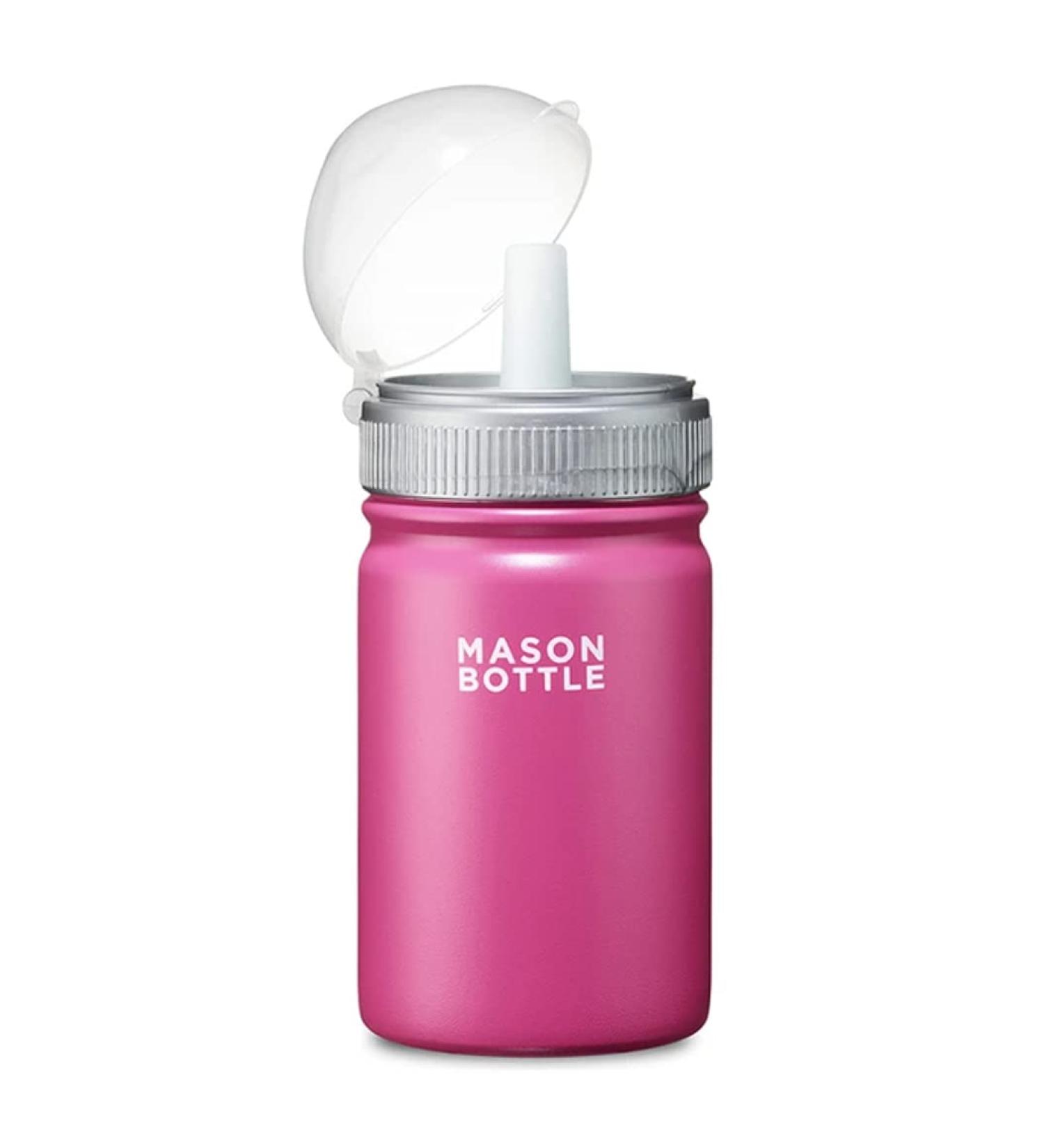 Stainless Steel Mason Bottle Straw Cup - Pink | Light-Weight | Single-Wall | Includes 1 Mason Jar, 1 Ring & Cap, 1 Straw Top - Buy Online on GoSupps.com