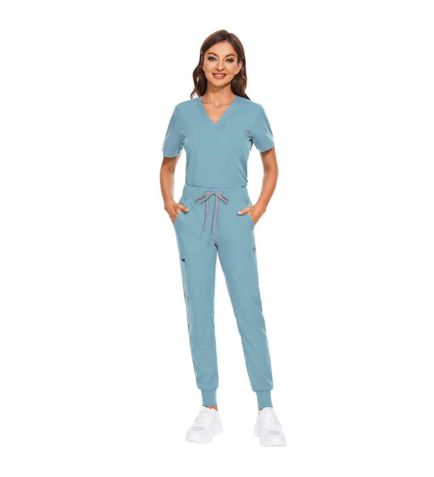 VIAOLI Women's Scrubs Set - V-Neck Top and Joggers Pant for Medical Professionals - Light Blue, Small - Buy Online on GoSupps.com