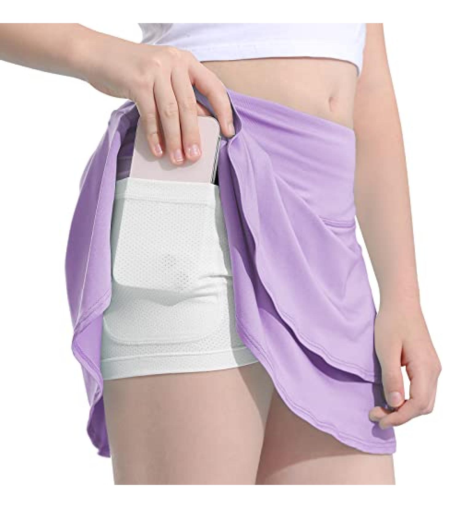 MERIABNY Girl Tennis Skirt with Built-in Shorts | Lilac 11-12 Years | Athletic Skort for Golf & Running Ages 6-12 - Buy Online on GoSupps.com