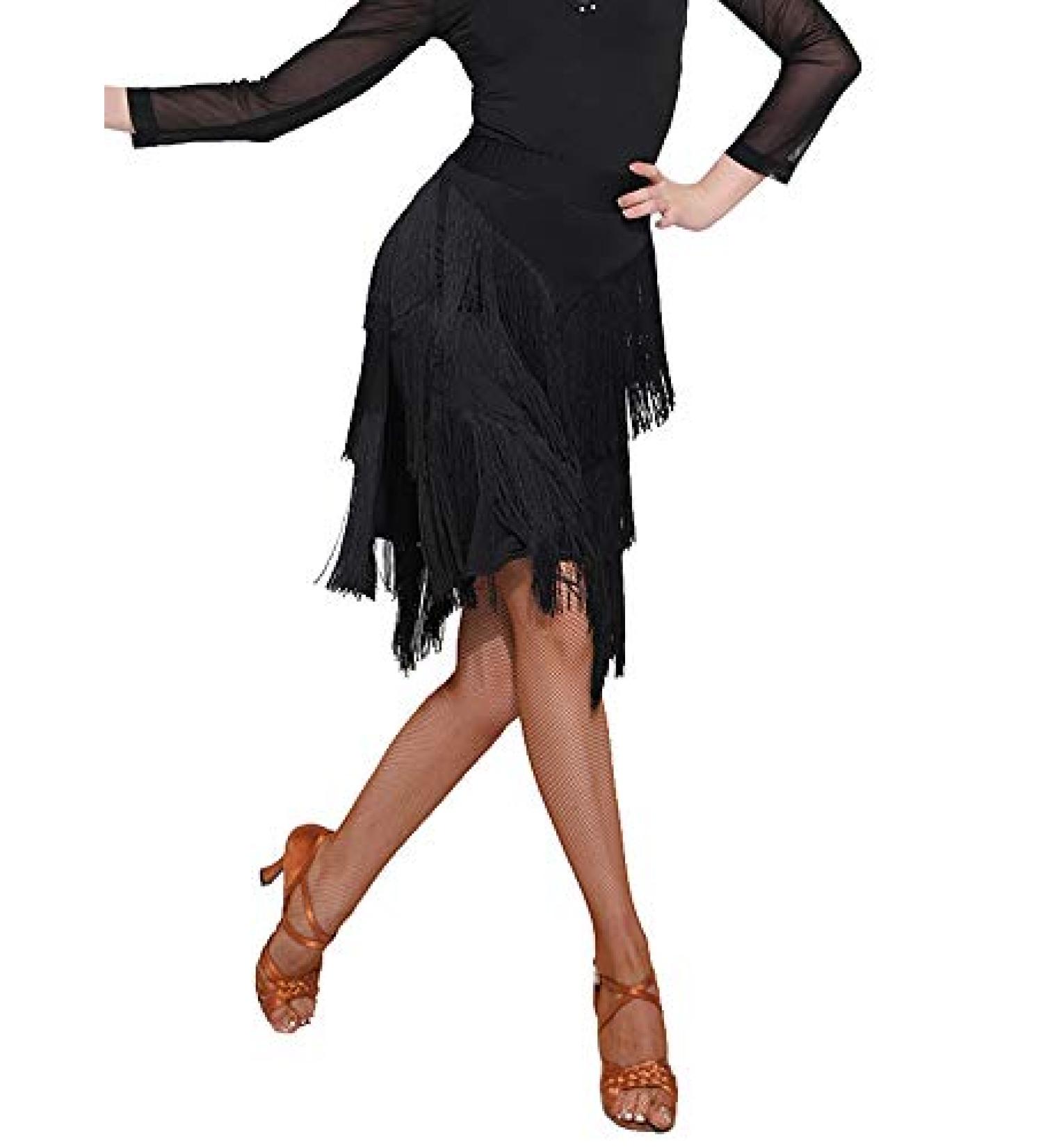 Z&X Women's Fringe Split Leg Dance Skirt with Shorts - X-Large Black - Buy Online on GoSupps.com