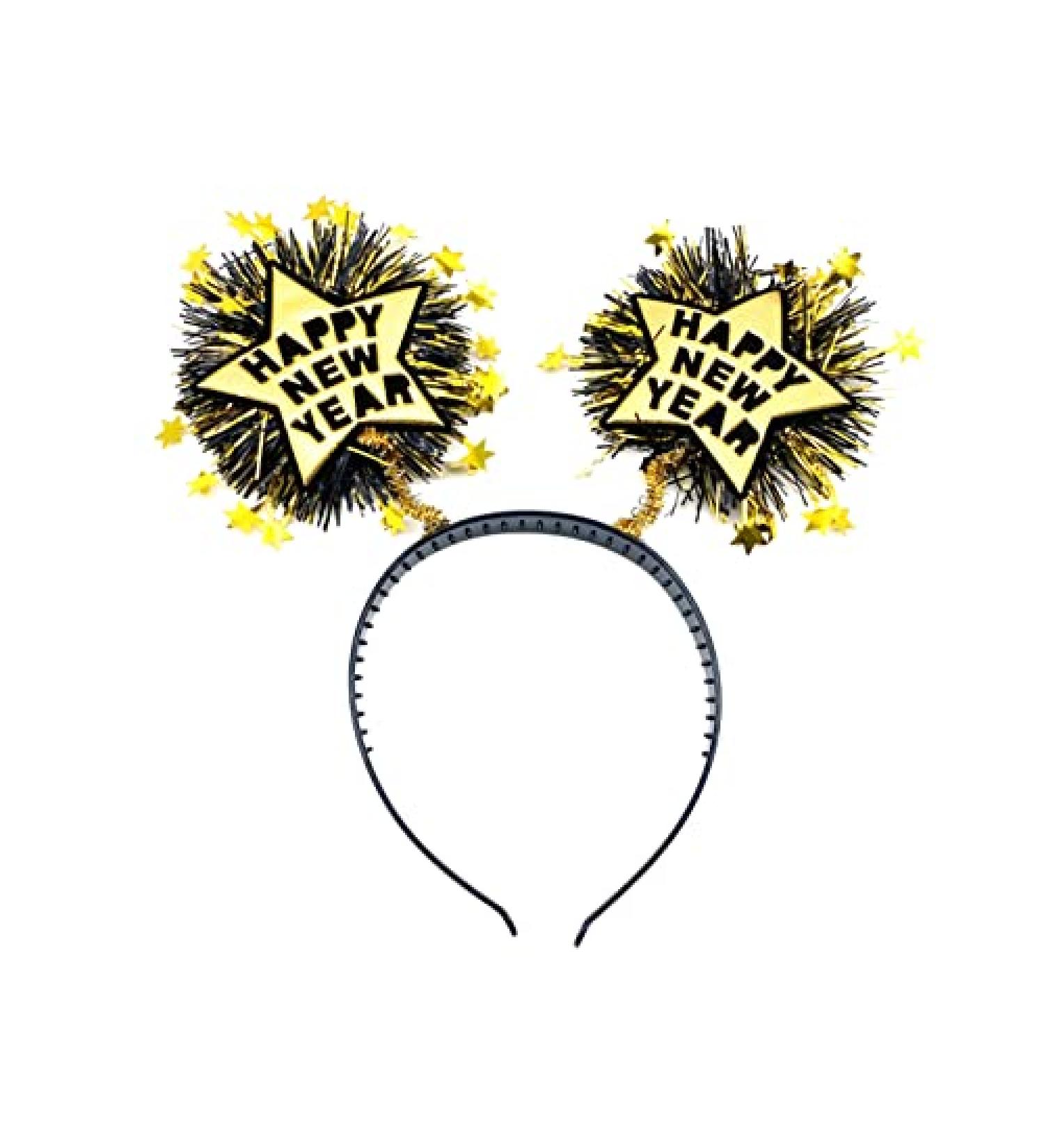 Dzrige Happy New Year Headband with Star Boppers & Gold Tinsel Glitter - Perfect for New Year, Birthday, Carnival Party Decor - Buy Online on GoSupps.com