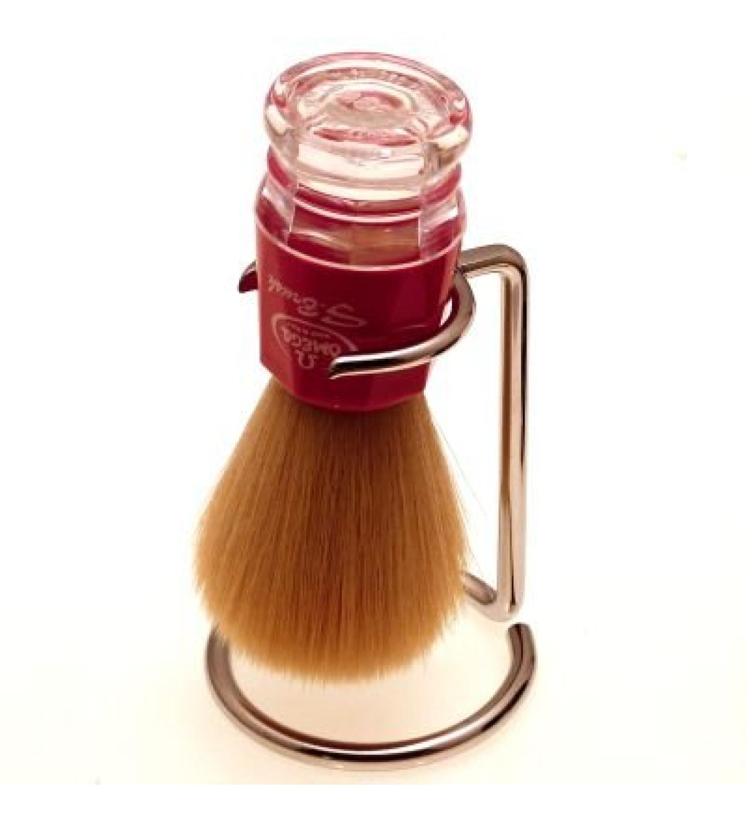 Omega Synthetic Shaving Brush Red & Chrome Stand