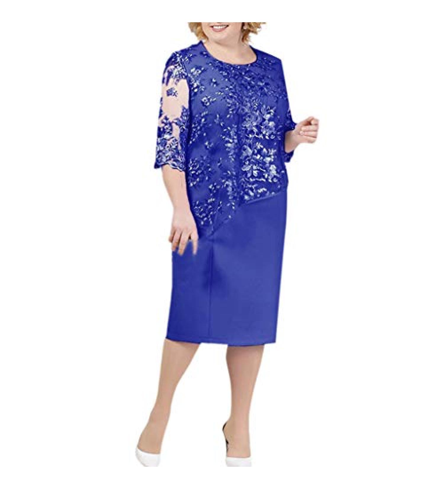 Womens Plus Size Floral Lace Sheath Dress - Dark Blue - Knee Length for Work, Casual, Party - Cocktail Dress - Buy Online on GoSupps.com