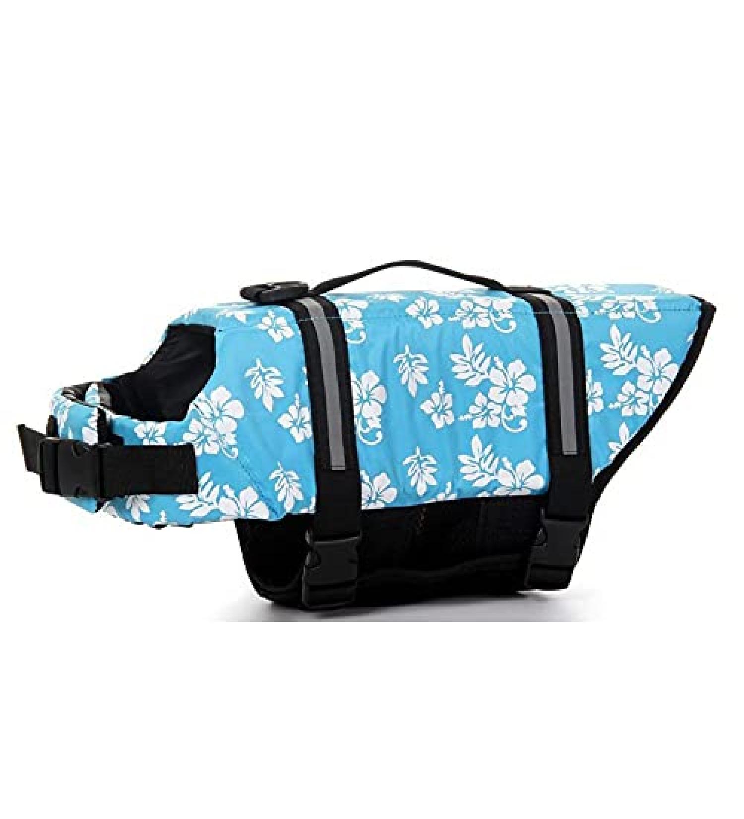 Dog Life Jacket - Swimming Safety Vest for Small & Large Dogs | XXS Blue Flower Swimming Coat with Handle - Buy Online on GoSupps.com