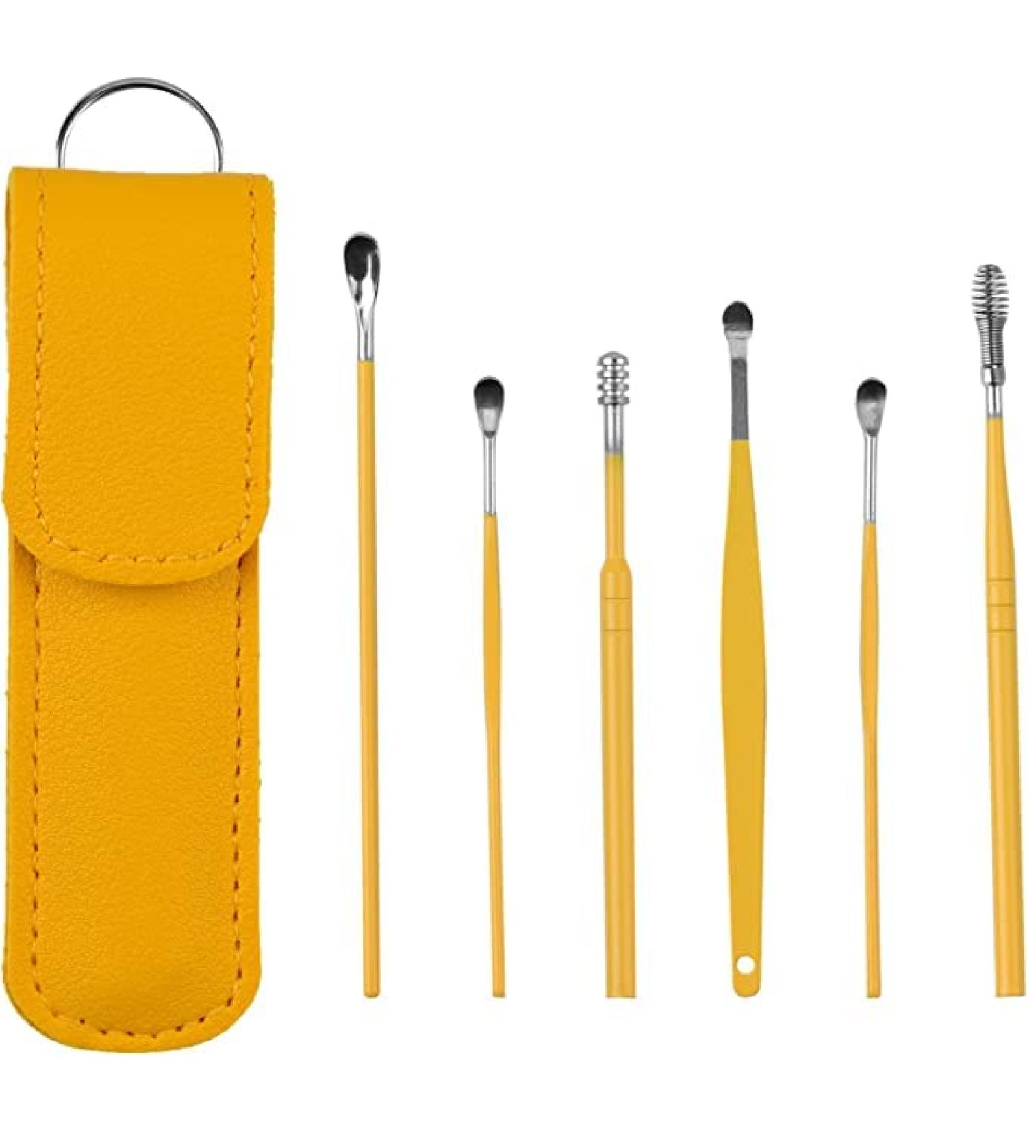 Ear Pick Earwax Removal Kit Ear Cleansing Tool Set 6-in-1 Ear Curette Ear Wax Remover Tool(Yellow)
