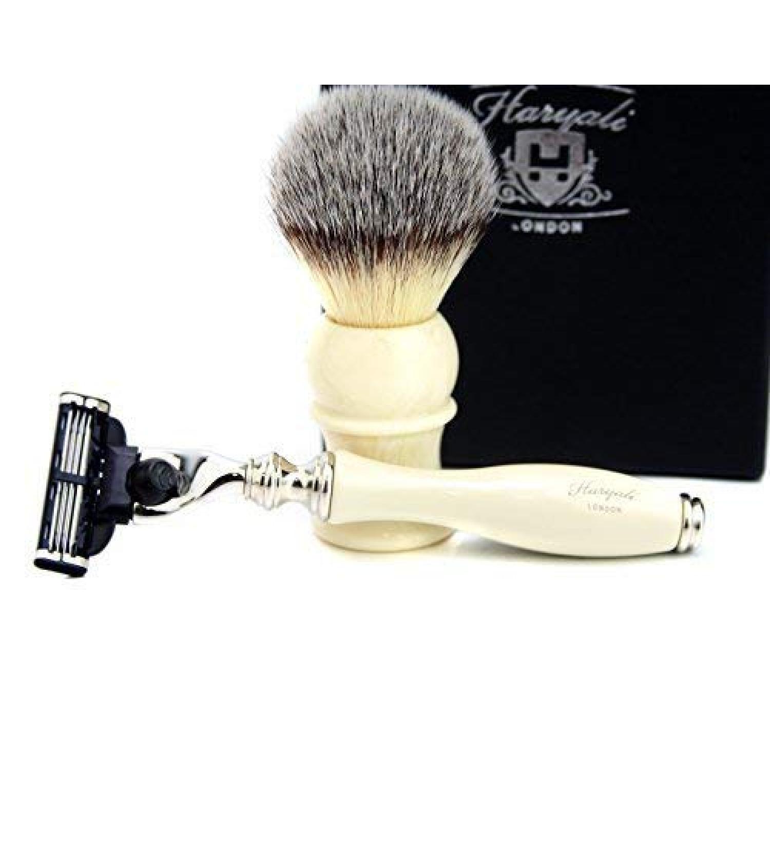 Shaving Brush & Grooming Set for Men | Synthetic Hair Brush & L3 Edge Razor | Ivory Handle Gift - Buy Online on GoSupps.com