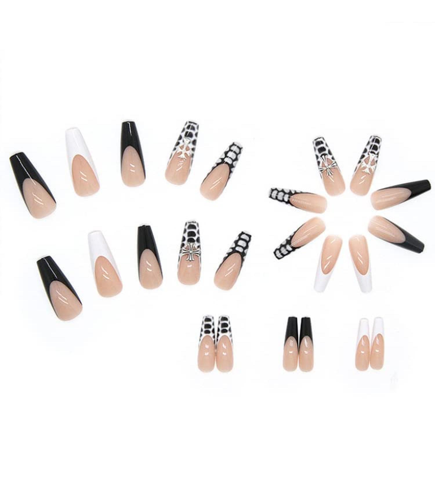 WOOXDYUK 24 Piezas U as Postizas Mate - Cobertura Completa Arte de U as Blanco y Negro Puntas de Presi n Para Mujeres y Ni as - Buy Online on GoSupps.com