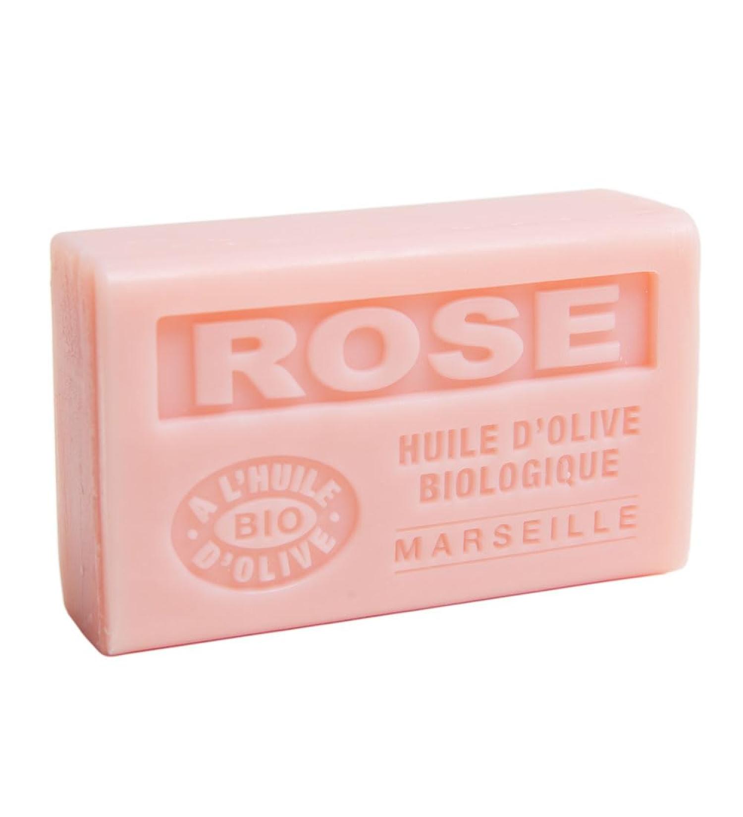 Savon de Marseille - Nourishing French Soap Made With Pure Organic Olive Oil and Shea Butter - Rose Fragrance - 125 Gram Bar