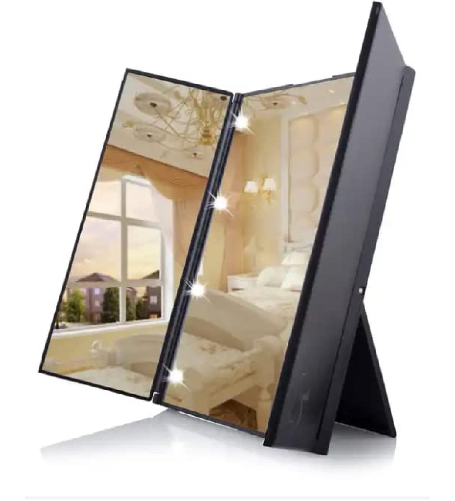 Portable Hollywood Style Cosmetic Vanity 8 LED Mirror - Foldable Makeup Mirror with Lights (Black) - Buy Online on GoSupps.com