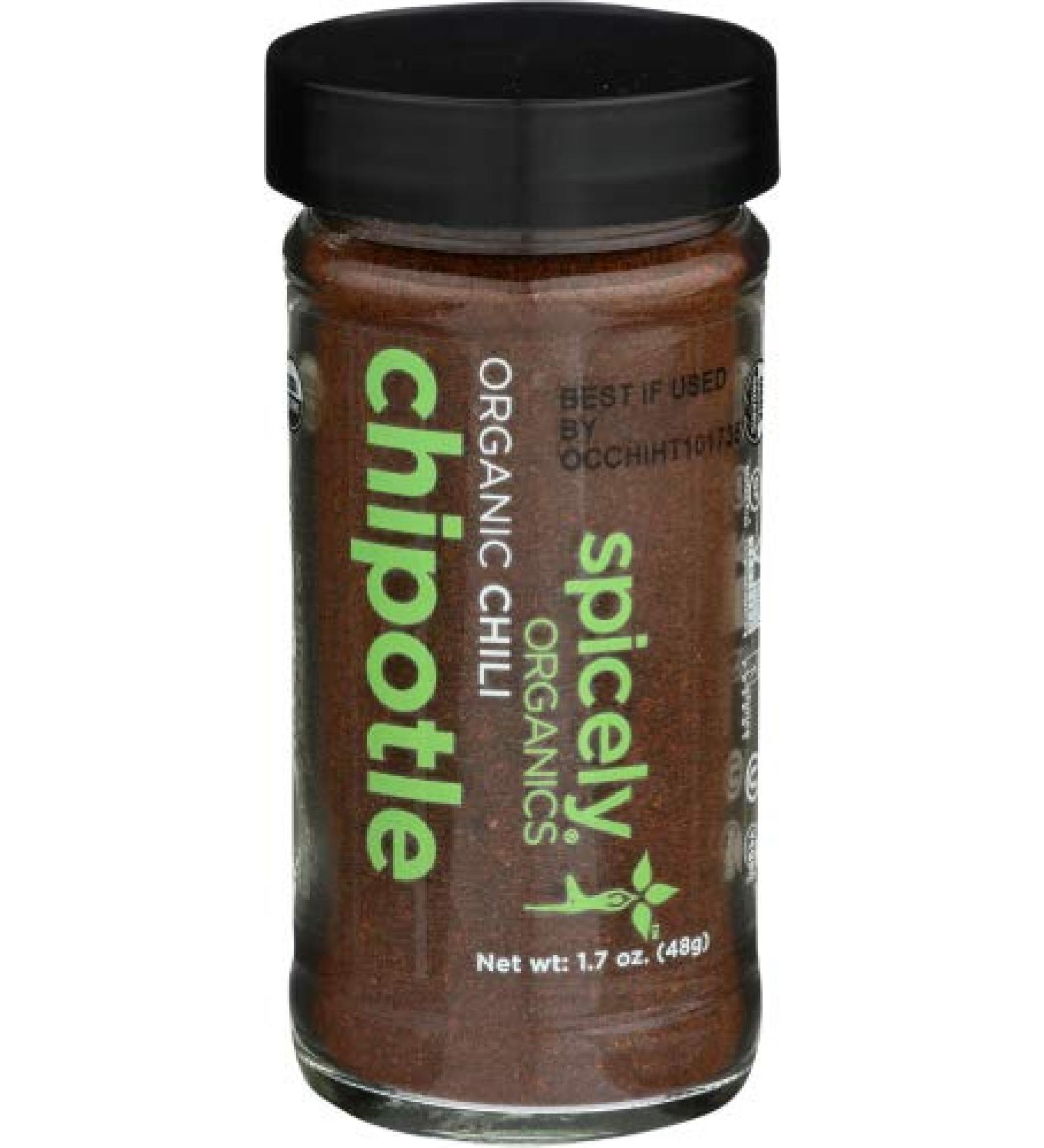Spicely Organic Chili Chipotle Powder 1.70 Ounce Jar Certified Gluten Free 1.7 Ounce