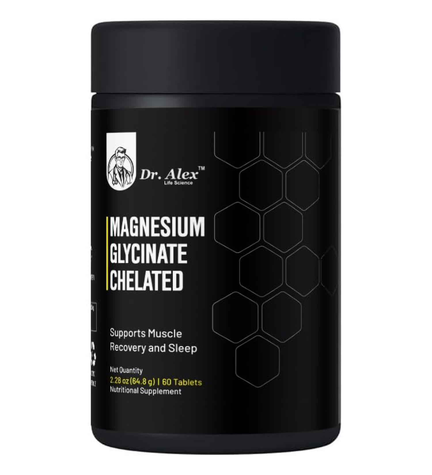Dr. Alex Magnesium Glycinate Chelated 2000mg High Absorption Magnesium for Sleep Muscle Recovery & Nerve Support Non-Laxative Magnesium Tablets for Men & Women Pure Magnesium Glycinate 60 Tablets - Buy Online on GoSupps.com