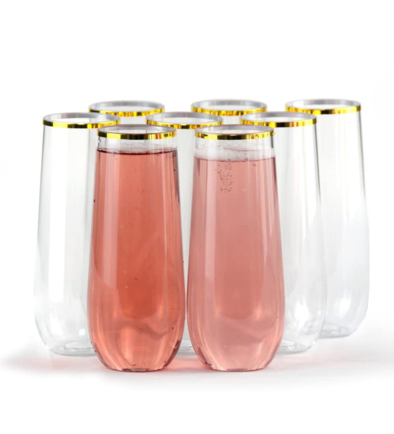 30 Pack Stemless Plastic Champagne Flutes - 9oz Gold Rim - Shatterproof & BPA-Free - Buy Online on GoSupps.com