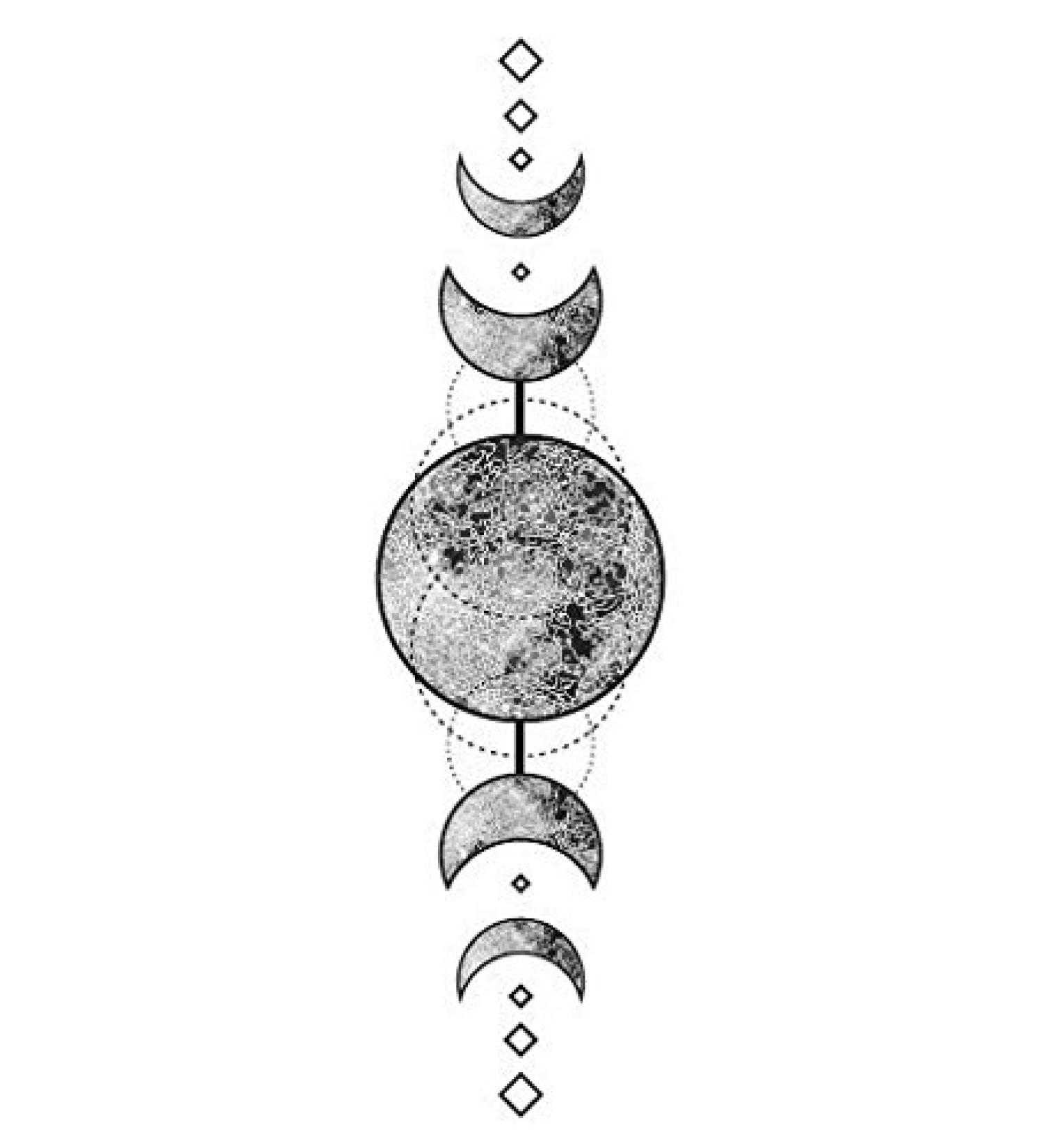 Set of 5 Waterproof Temporary Fake Tattoo Stickers Vintage Grey Moon Geometric Elegant (SF3339)