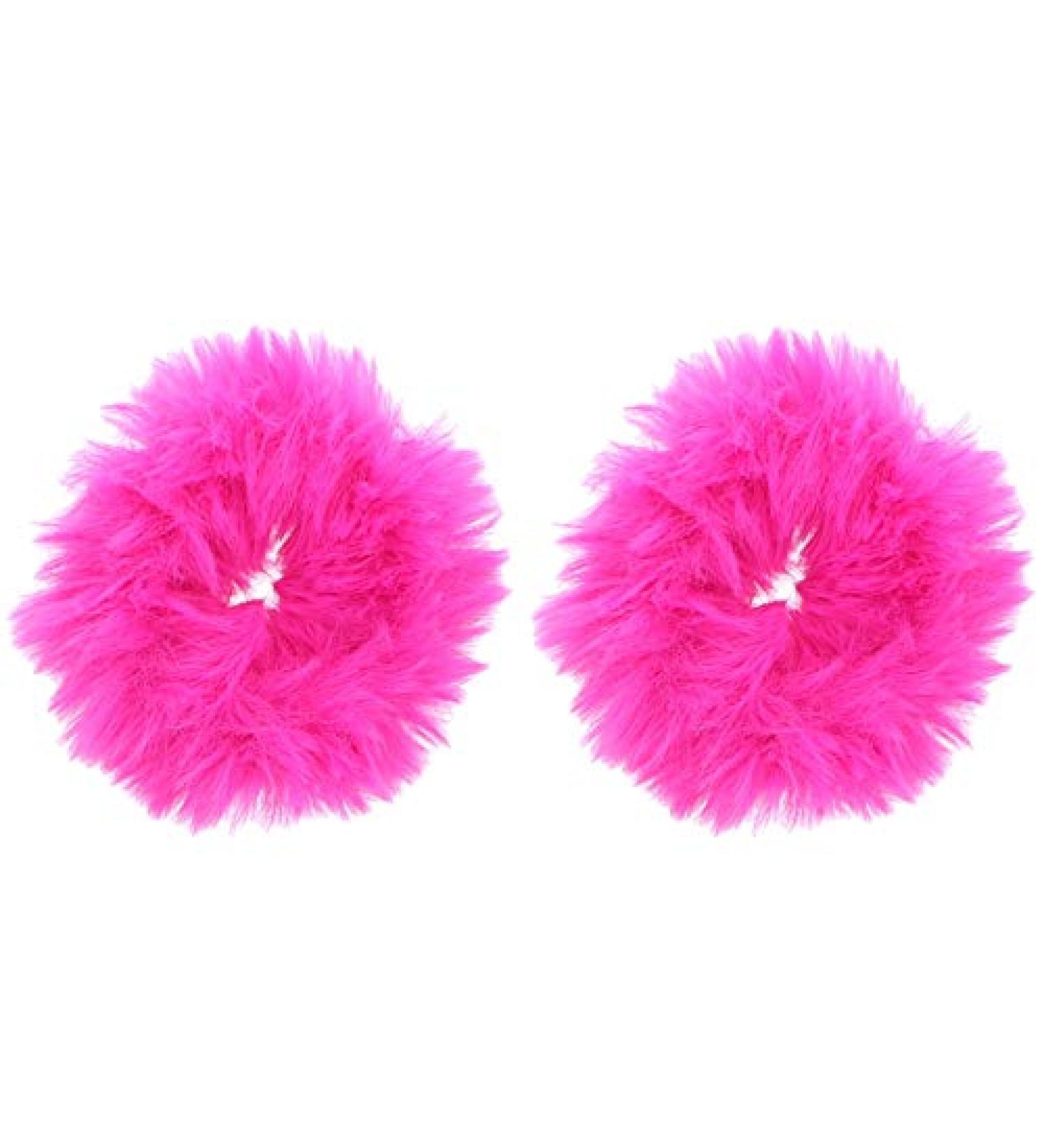 Hot Pink Solid Fur Scrunchies Pony Holder - Set of 2 | Stylish Hair Accessories - Buy Online on GoSupps.com