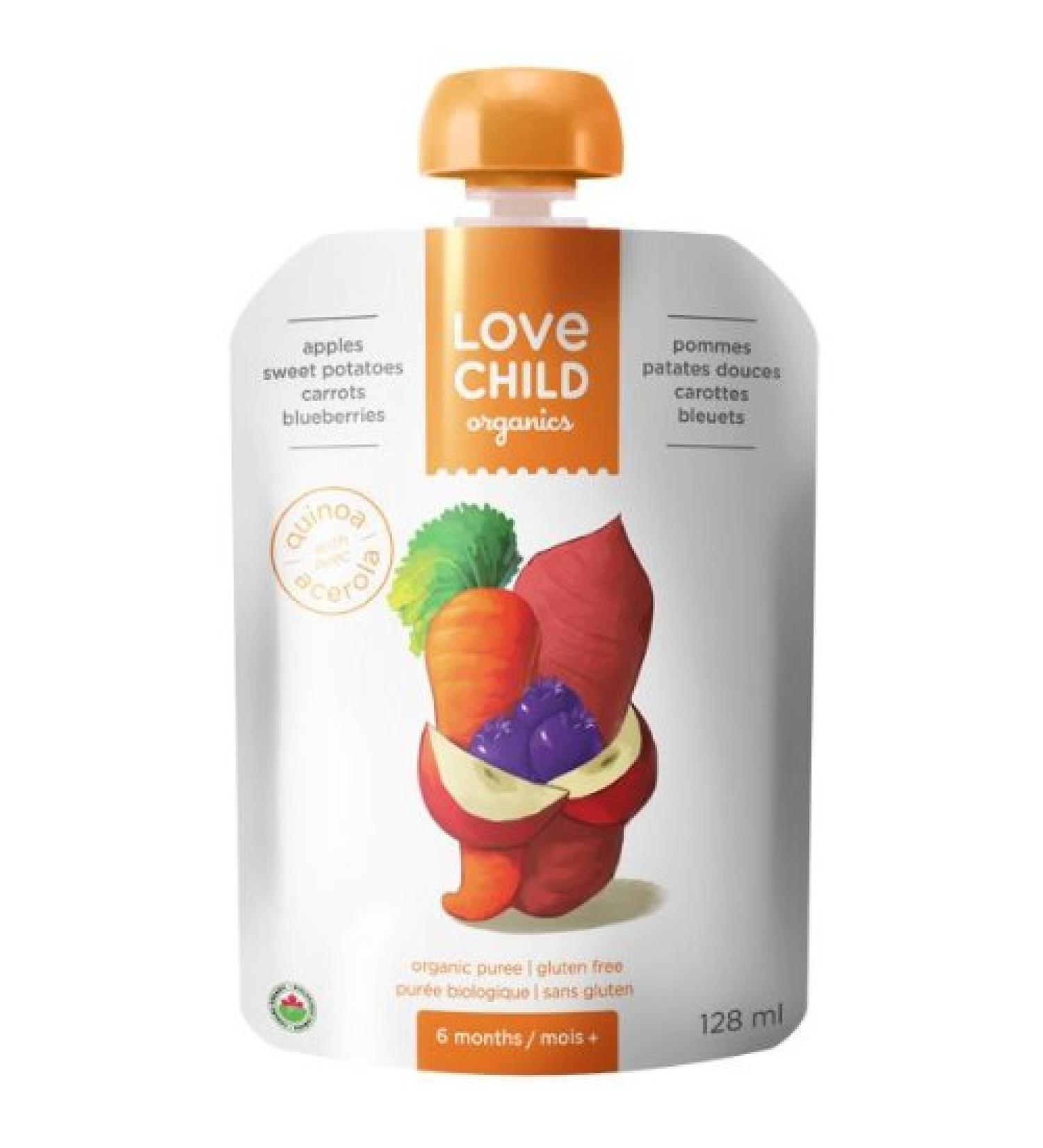 Love Child Organic Purees - Super Blends - Apples Sweet Potato Carrot Blueberries (12x128ml)