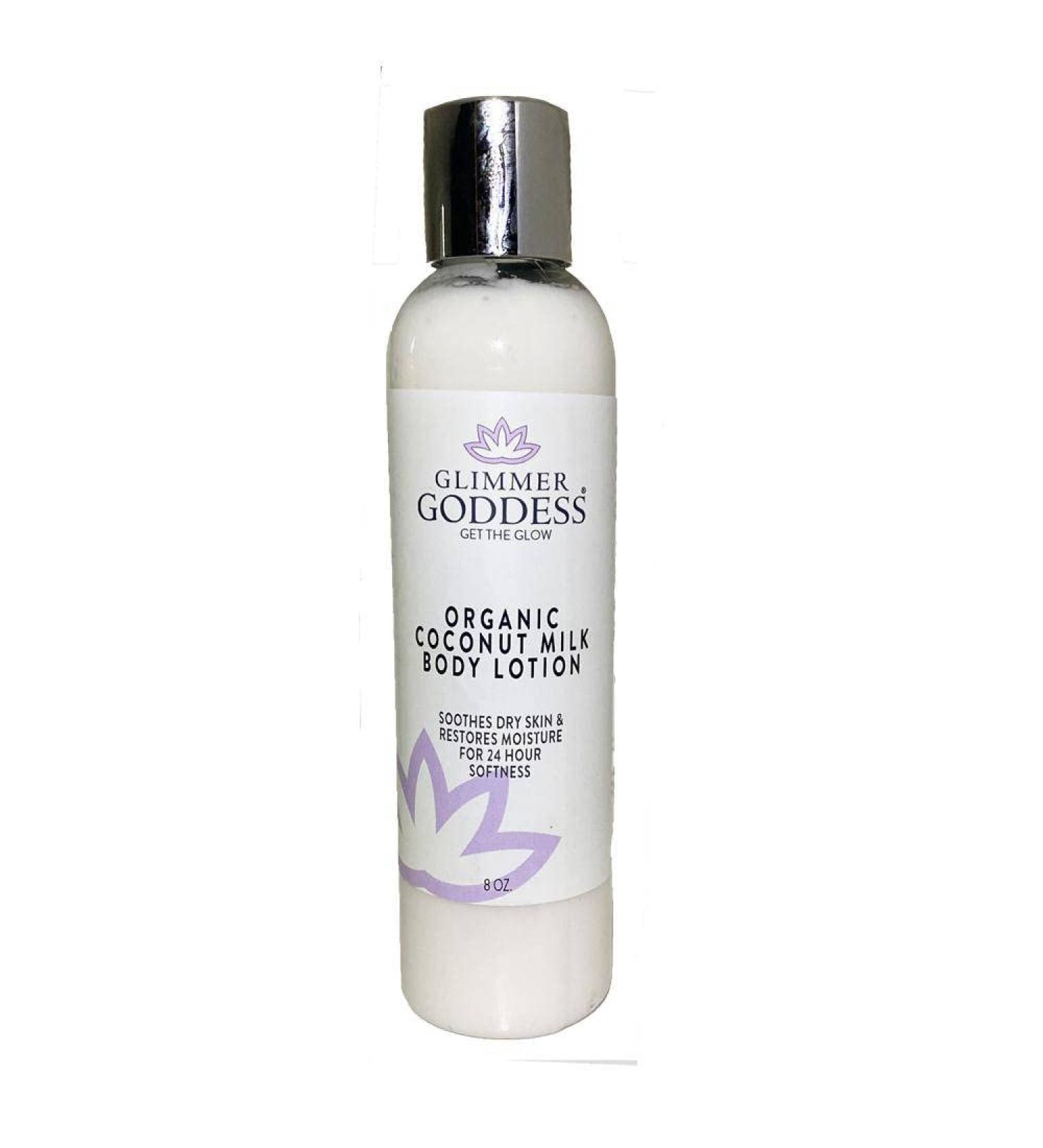 Glimmer Goddess Simply Radiant Lavender Lemon Scent Organic Body Lotion With Coconut Milk Oil Vegan And Natural Anti-aging And Moisturizing 8 oz
