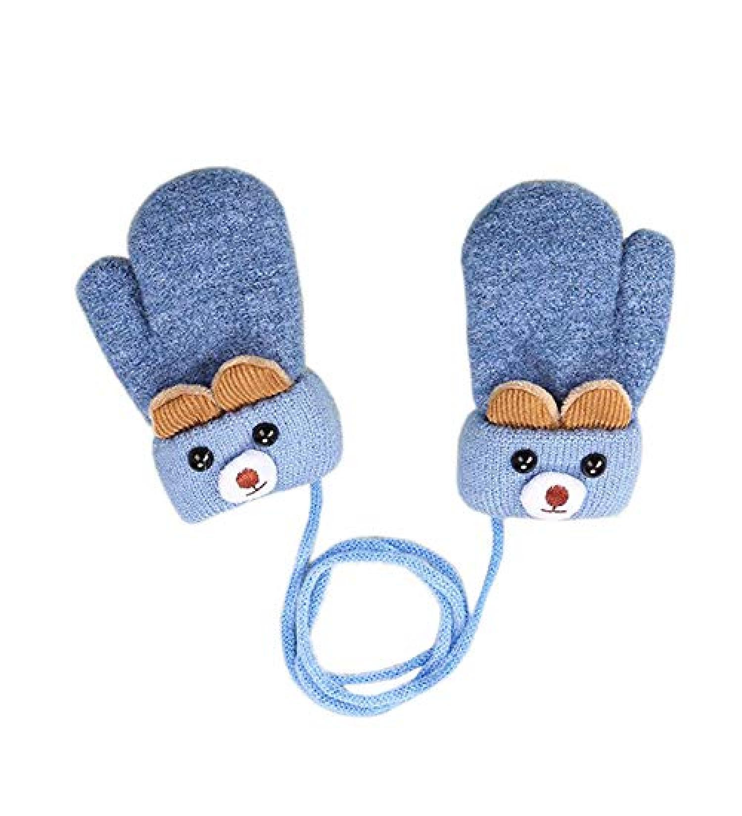 iEasey Cute Bear Baby Toddler Winter Mittens | Kids Cold Weather Fleece Gloves | Insulated Ski Snow Gloves for Baby Girls Boys 0-3 Years - Blue - Buy Online on GoSupps.com