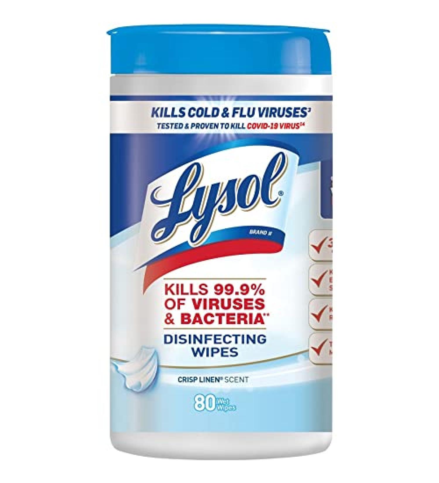Lysol Disinfecting Wipes, Crisp Linen, 80ct,Packaging May Vary