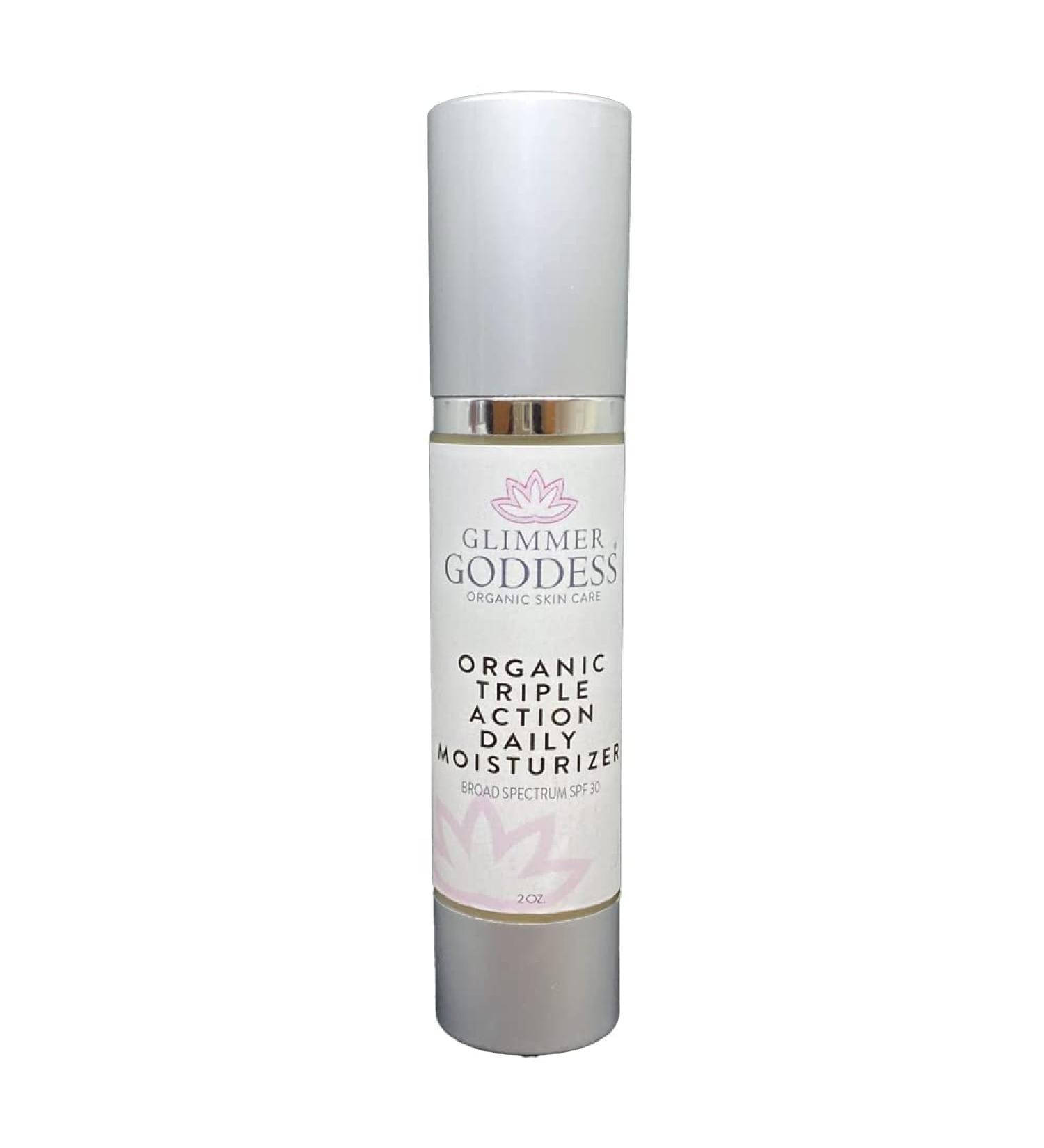 GLIMMER GODDESS Organic Lemon Face Cream - 24 Hr Hydration Anti-Aging Shea Butter & Green Tea - Less Stretch Marks All Skin Types 2 oz