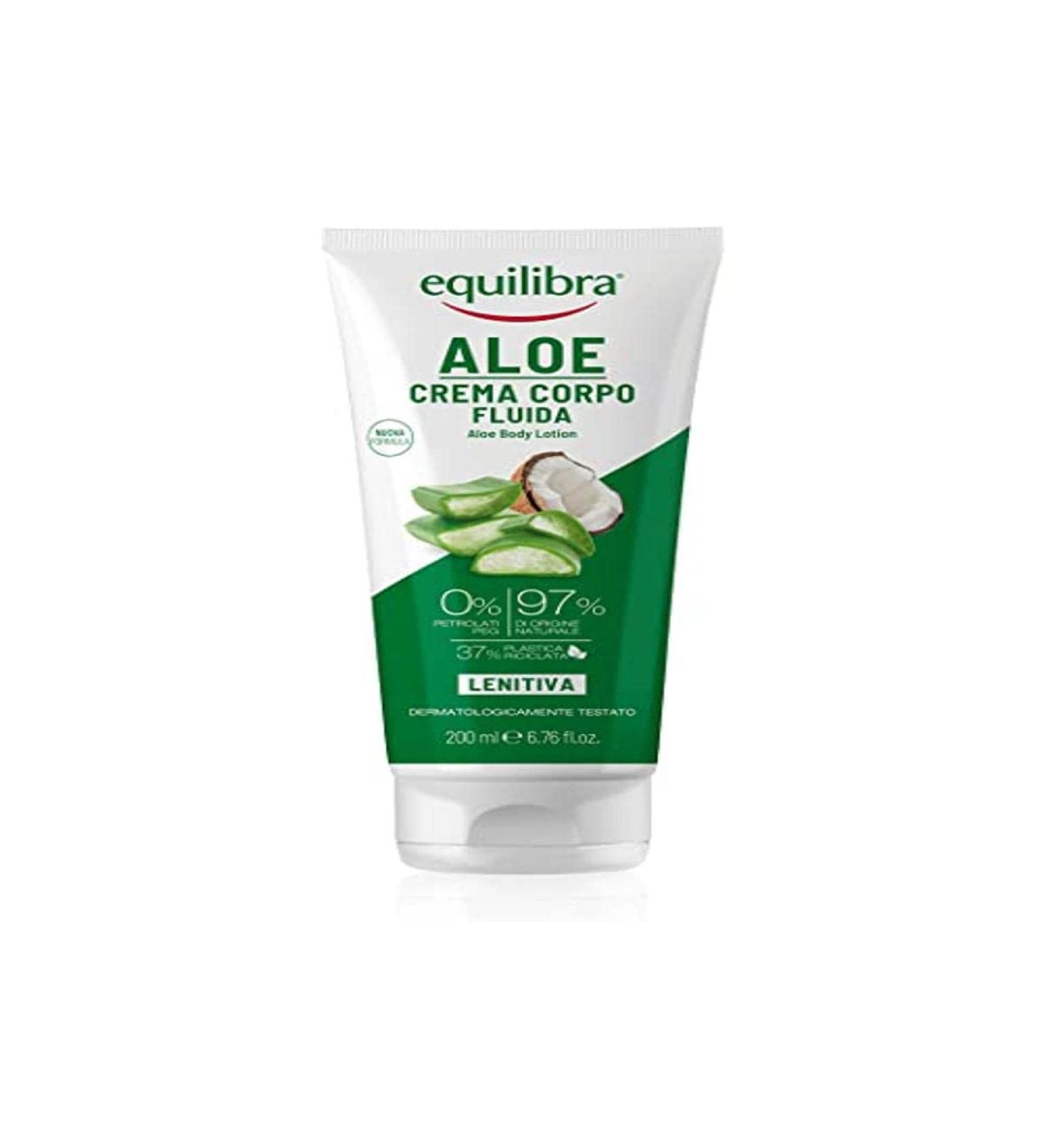 equilibra Body cream liquid aloe vera coconut oil and vitamin E ideal for dry skin soothing effect fast absorption nongreasy 200 ml
