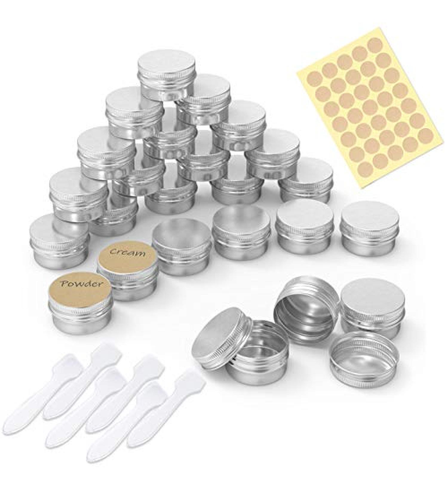Pamiyo 24-Piece Set Aluminum Empty Jars - 5ml Metal Cans with Screw Cap for Lip Balm Creams Cosmetics & Mini Candles - Includes 2 Round Stickers (Silver) - Buy Online on GoSupps.com
