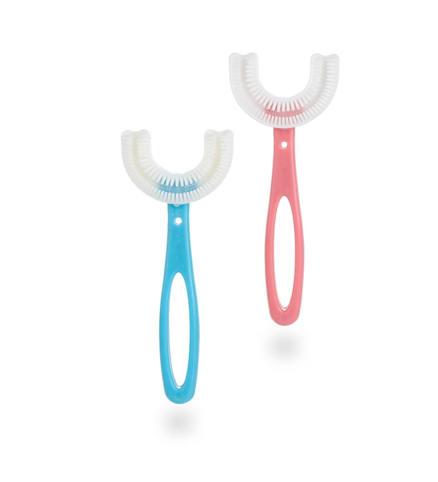 Tuaaivl Kids U-Shape Manual Toothbrushes 2PCS with Travel Case - Ages 6-12 - Easy 360 Oral Cleaning & Training (Blue+Pink) - Buy Online on GoSupps.com