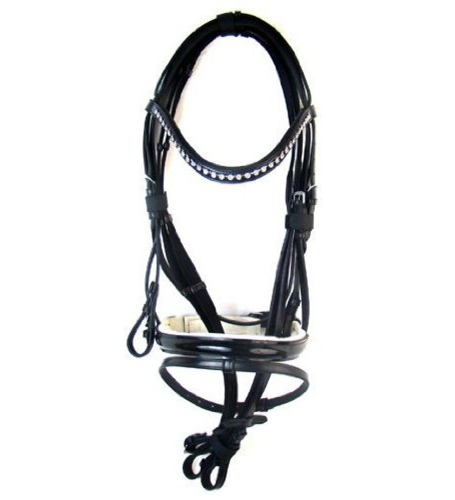 High quality bridle Amber made of leather black/white new incl. reins pony