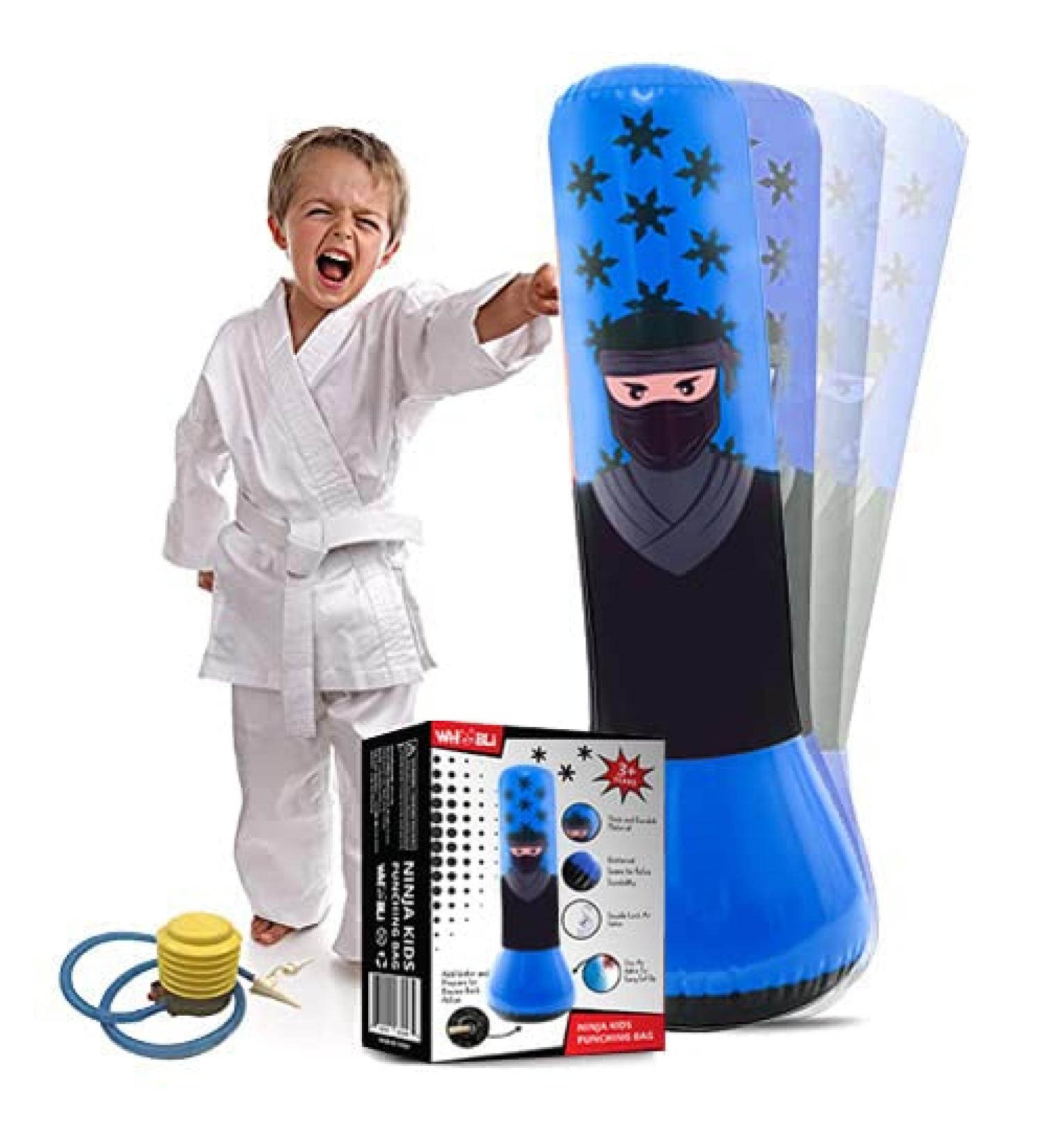 Whoobli Kids Punching Bag Set Ninja Blue | Adjustable Boxing Bag for 3-10 Years Old | Includes Boxing Gloves | Toy for Boys & Girls (Red White) - Buy Online on GoSupps.com