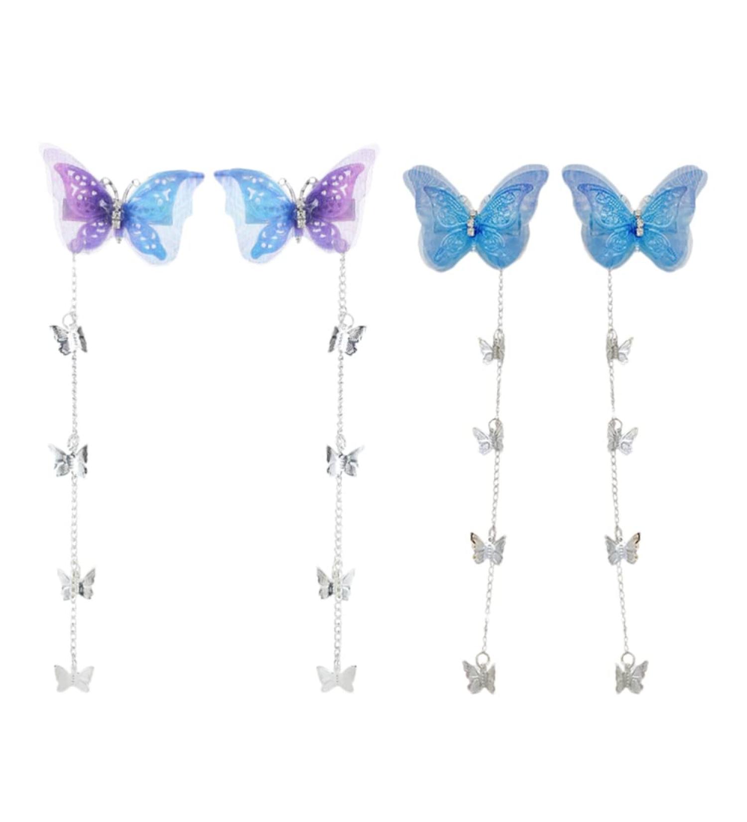10 Pairs Tassel Butterflies Hair Clip Blue Pink Butterflies Hairpin Double Layer Fabric Butterfly Clips Flower Fairy Crown Flower Fairy Accessories for Beautiful Girls - Buy Online on GoSupps.com