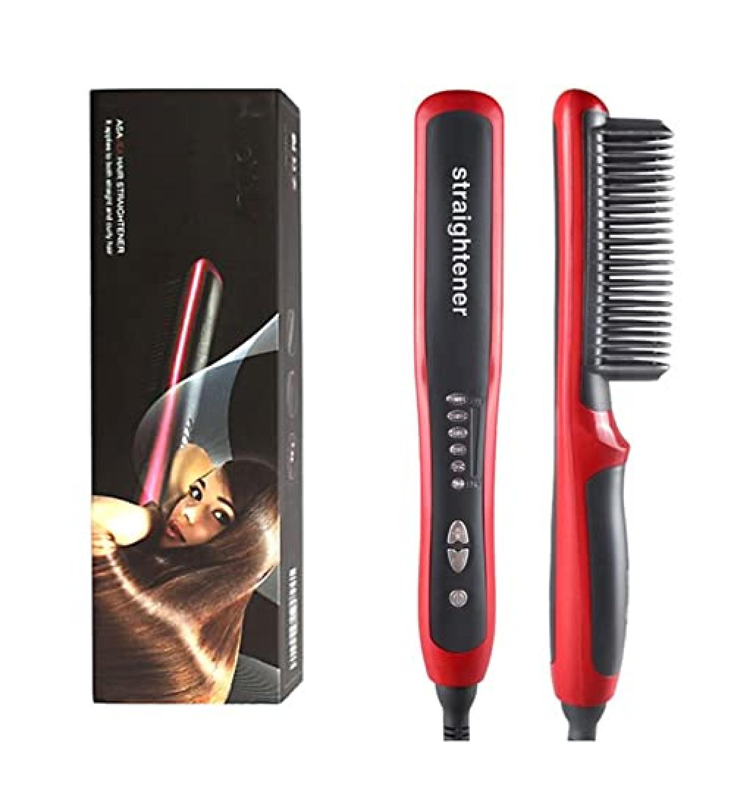 Buy Multifunctional Men's Beard Straightener Comb | Anti-Scald Hair Brush | Fast Heating | EU Plug - Red - Buy Online on GoSupps.com