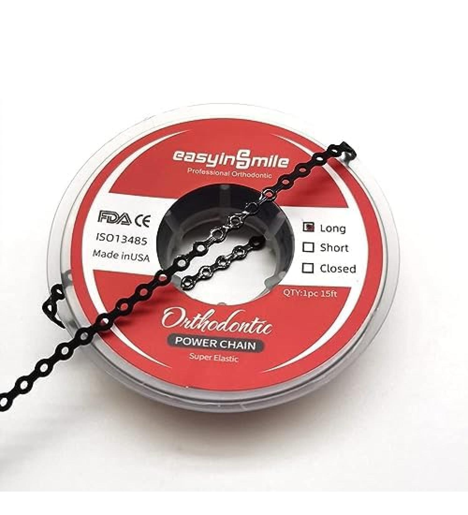 Dental Orthodontic Ultra Elastic Rubber Power Chain Braces Bands Short/Long/Close (Long Black) Long Black