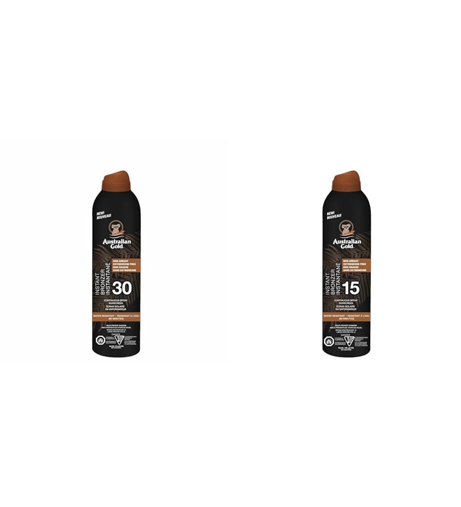 Australian Gold SPF 30 Continuous Spray Bronzer + SPF 15 Continuous Spray Bronzer (Packaging May Vary) Spray Bronzer + SPF 15 Spray Bronzer - Buy Online on GoSupps.com