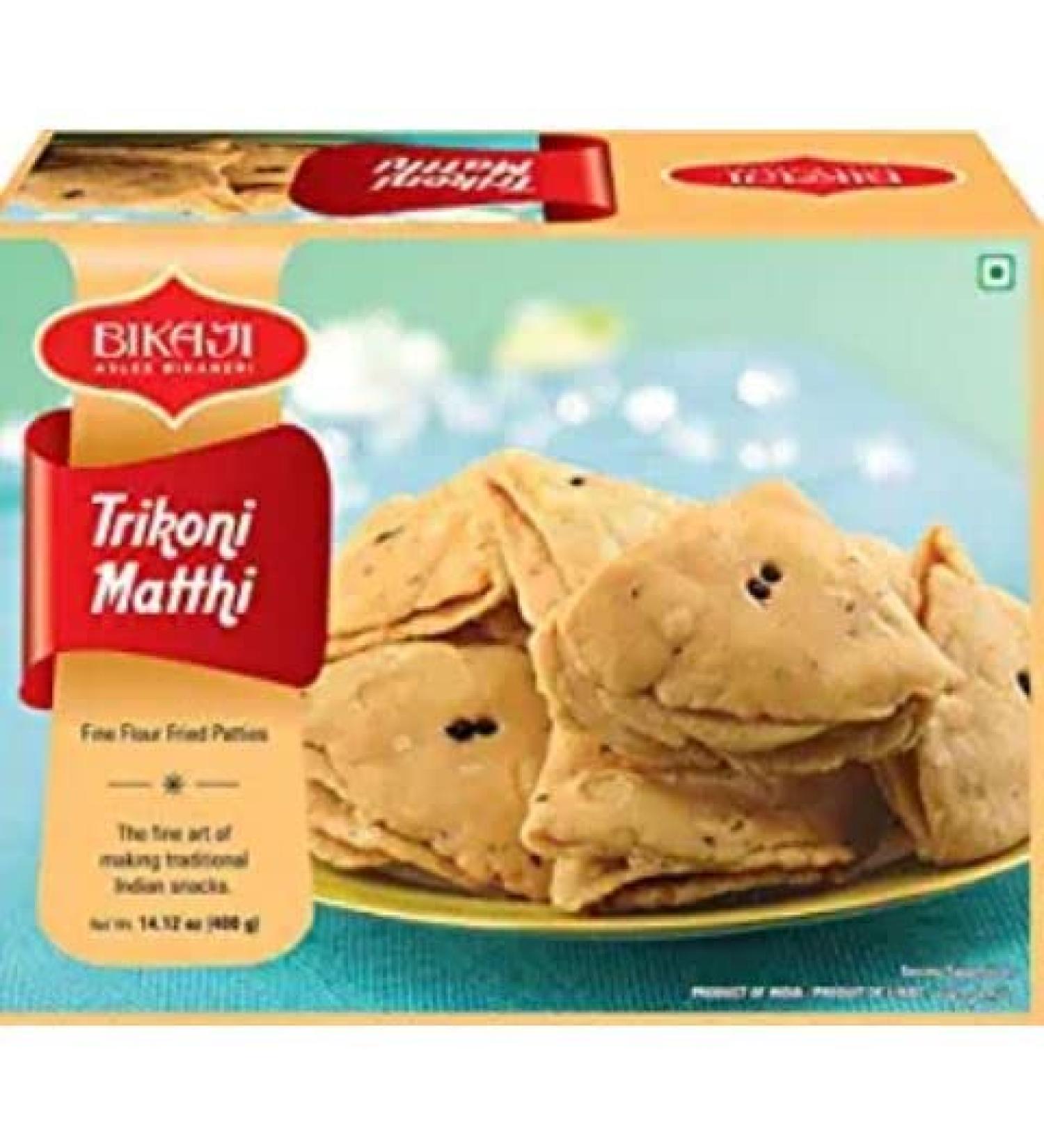 Bikaji Aslee Bikaneri Trikoni Mathi 400 g Flour Fried Patties 100% Vegetarian Traditional Indian Snacks