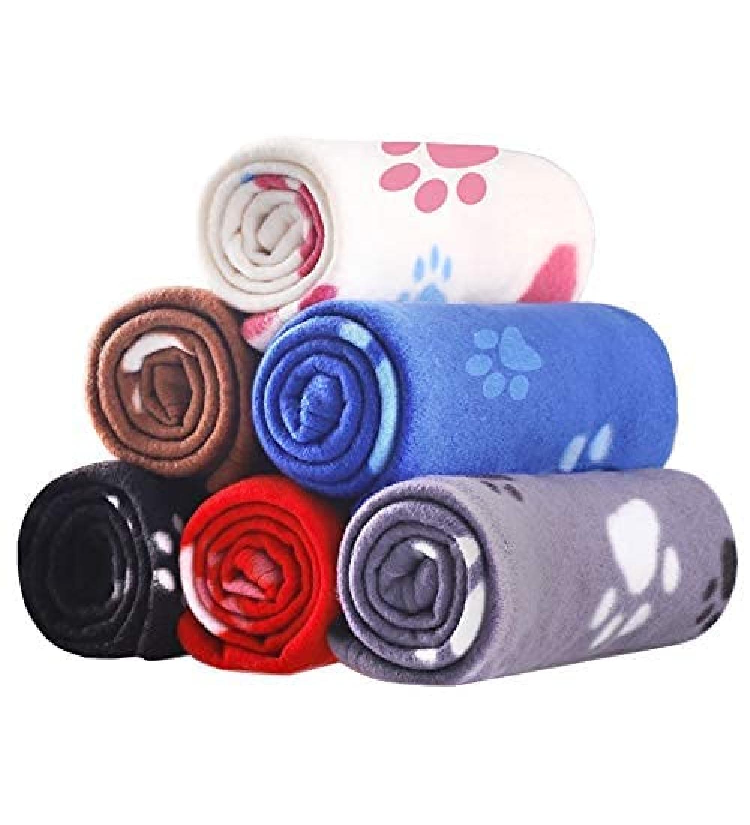 6 Pack Pet Blanket Soft Fleece Dog Cat Blanket - Paw Print Design - Small Size - Ideal for Pet Kennels, Beds, Car Seats & Crates - 24x27inch - Fluffy & Warm Sleep Bed Cover for Kitten Puppy - Buy Online on GoSupps.com
