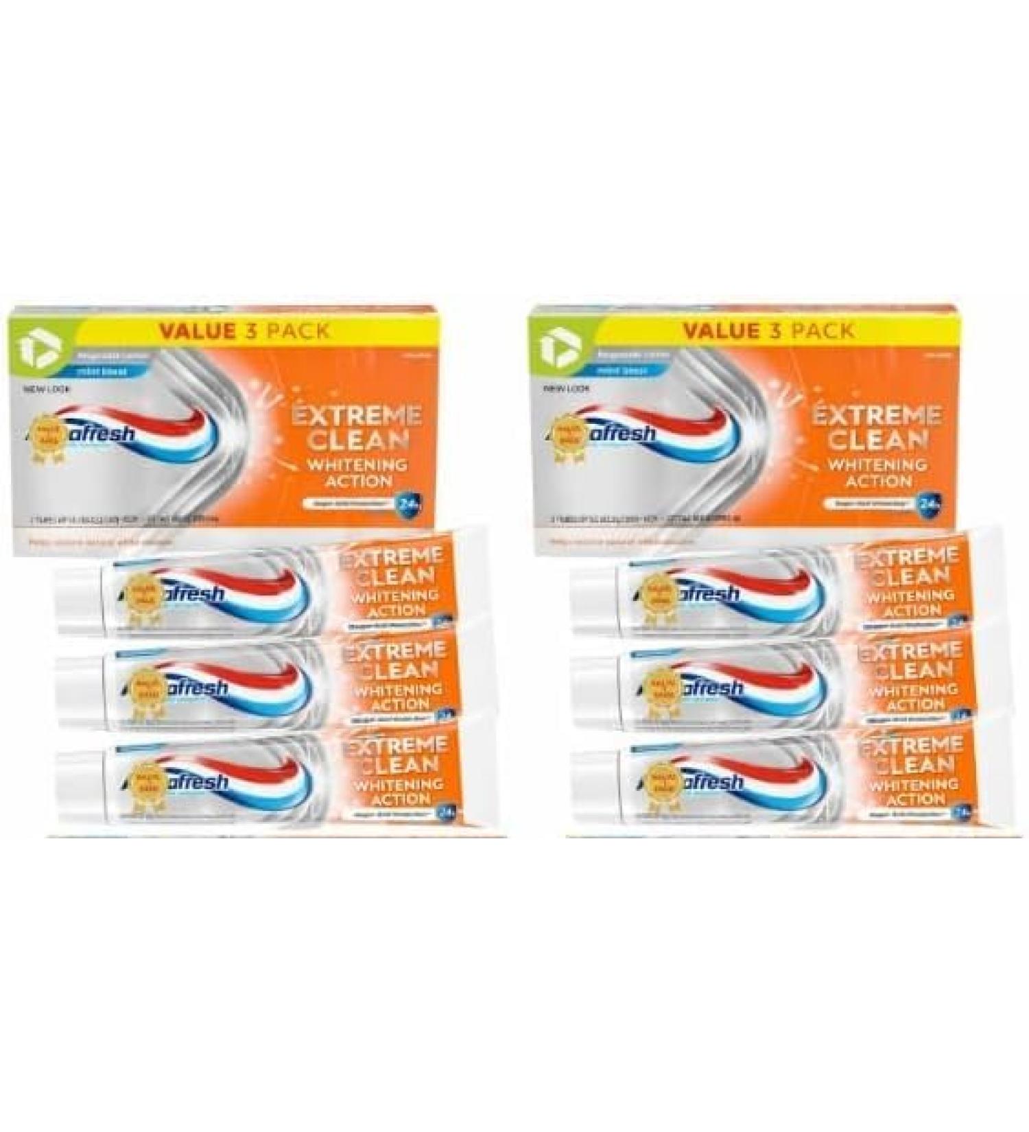 Extreme A'quafresh Clean Whitening Action Fluoride Toothpaste Fresh Mint Flavor (2 Pack) 5.6 oz 3 Count - Buy Online on GoSupps.com