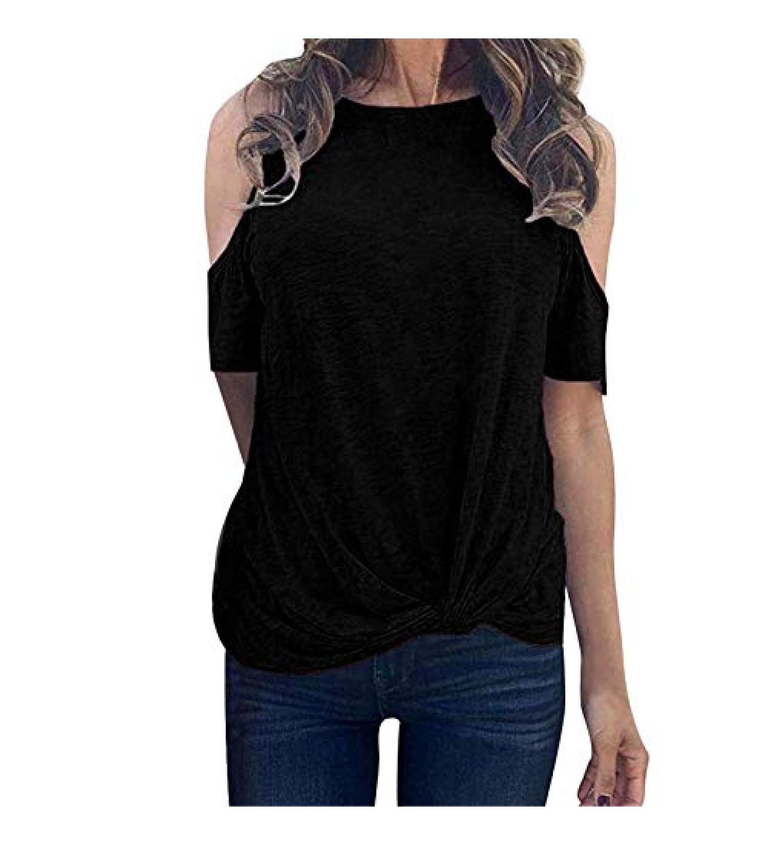 Women's Cold Shoulder Black Cotton Blouse Top - Stylish XX-Large Shirt - Buy Online on GoSupps.com