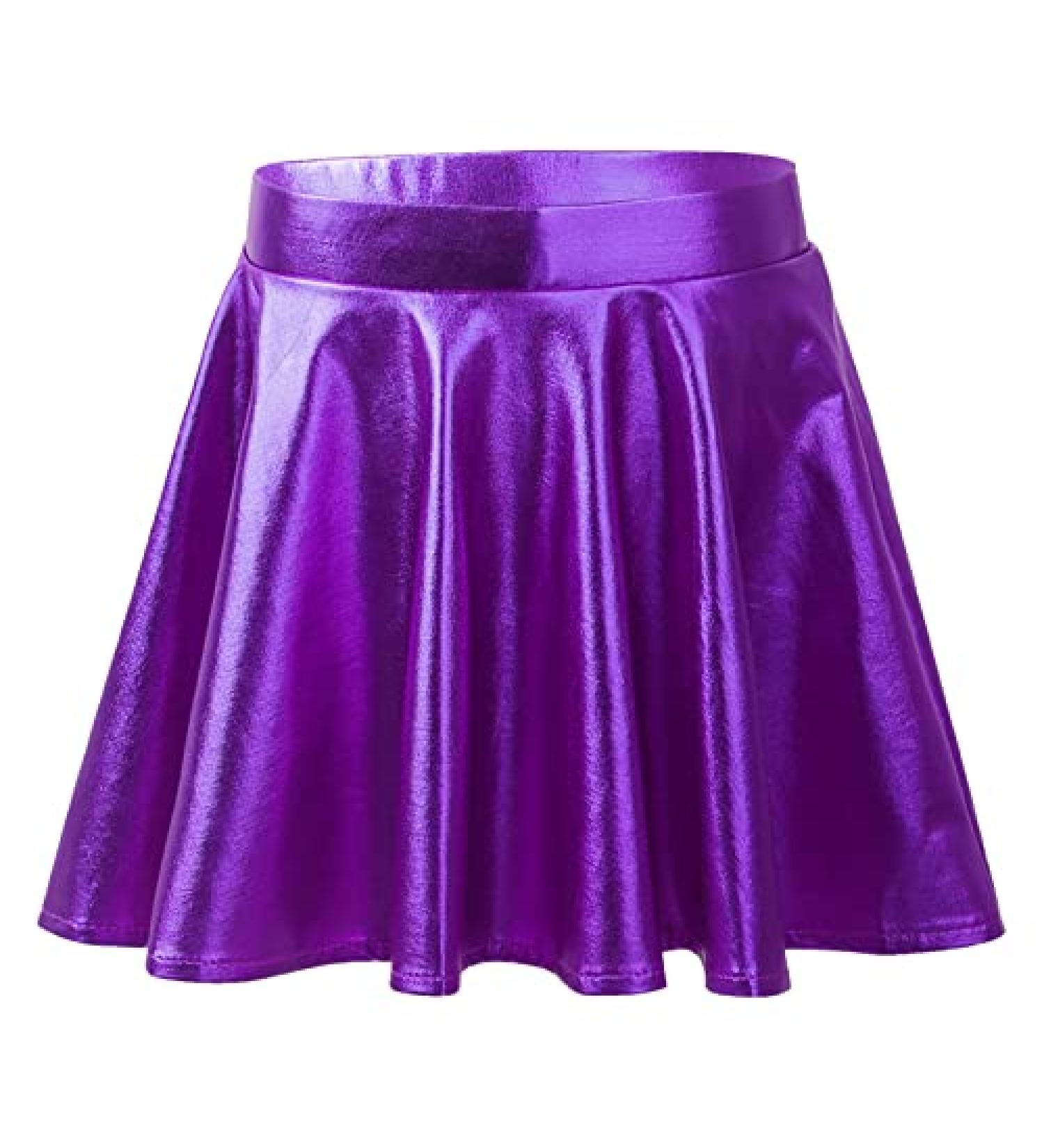 JEATHA Kids Girls Shiny Metallic Pleated Skirt with Built-in Shorts - Purple - Size 14 | Ideal for Ballet, Dance, Party Costume - Buy Online on GoSupps.com