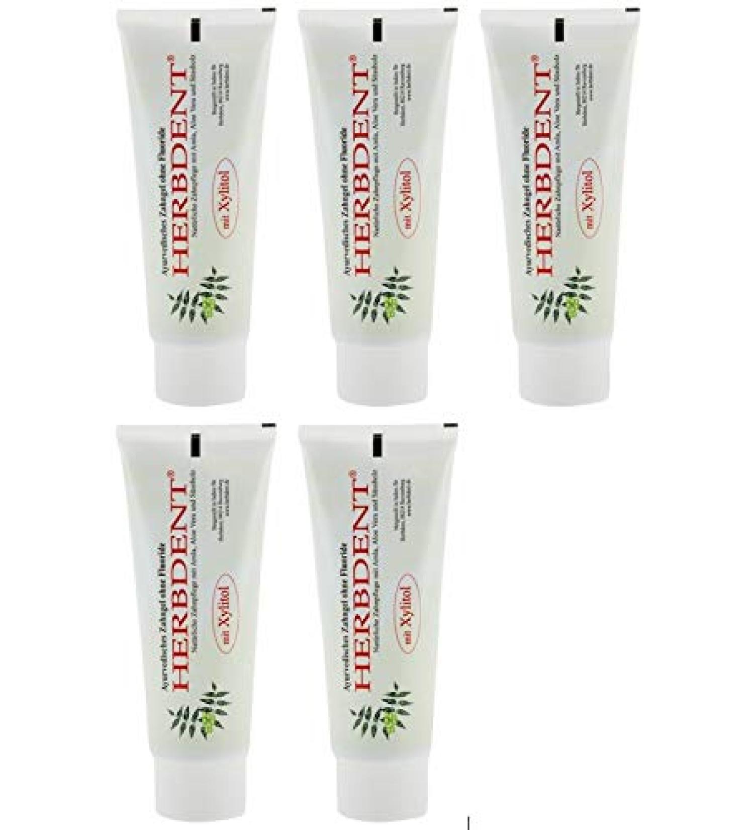 Herbdent Ayurvedic Tooth Gel with Xylitol - Without Fluoride - 100% Vegan - 80 ML (5 x 80 ml)