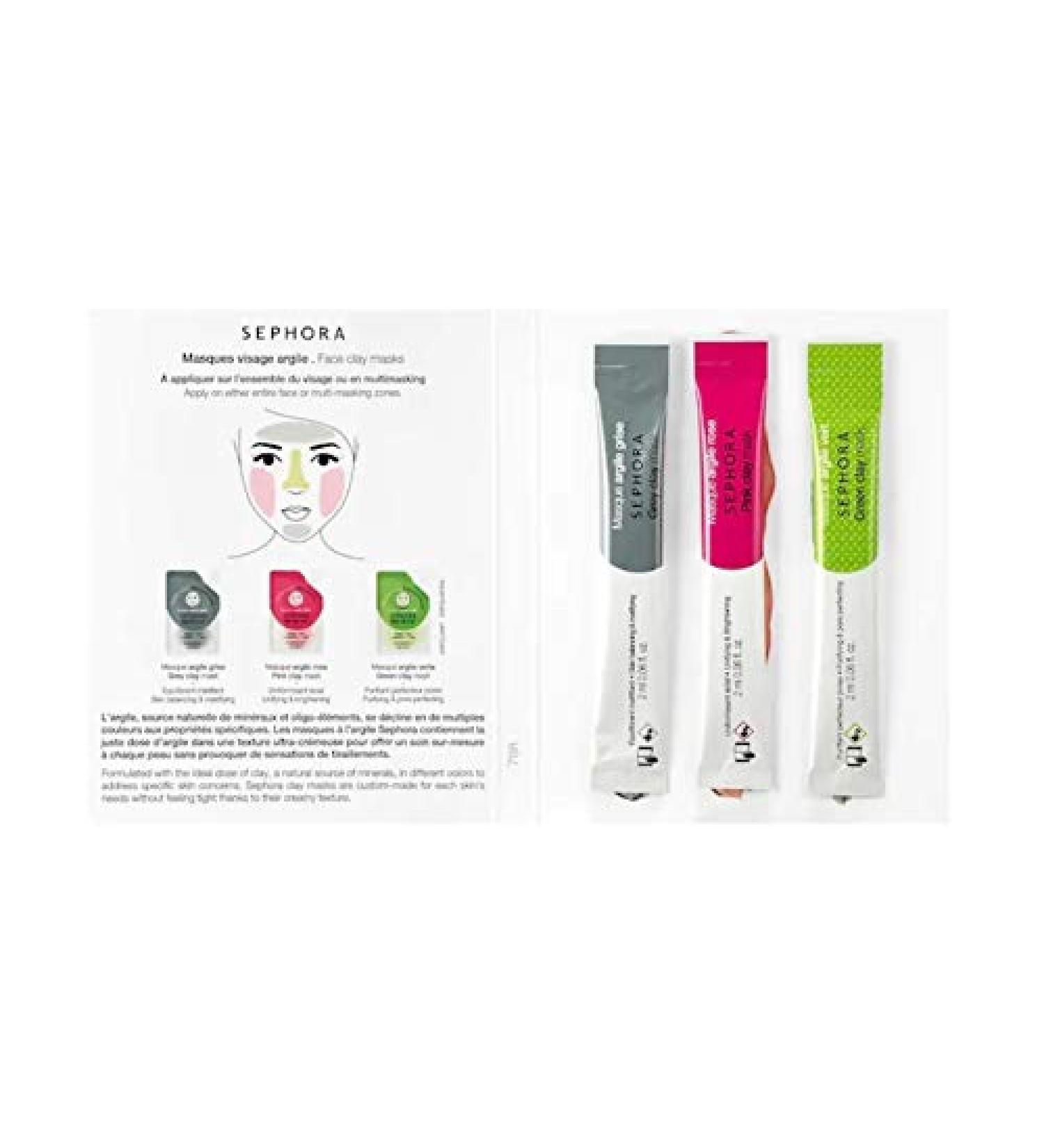 Sephora Clay Mask Sample Trio: Grey Pink Green Each 0.06 oz