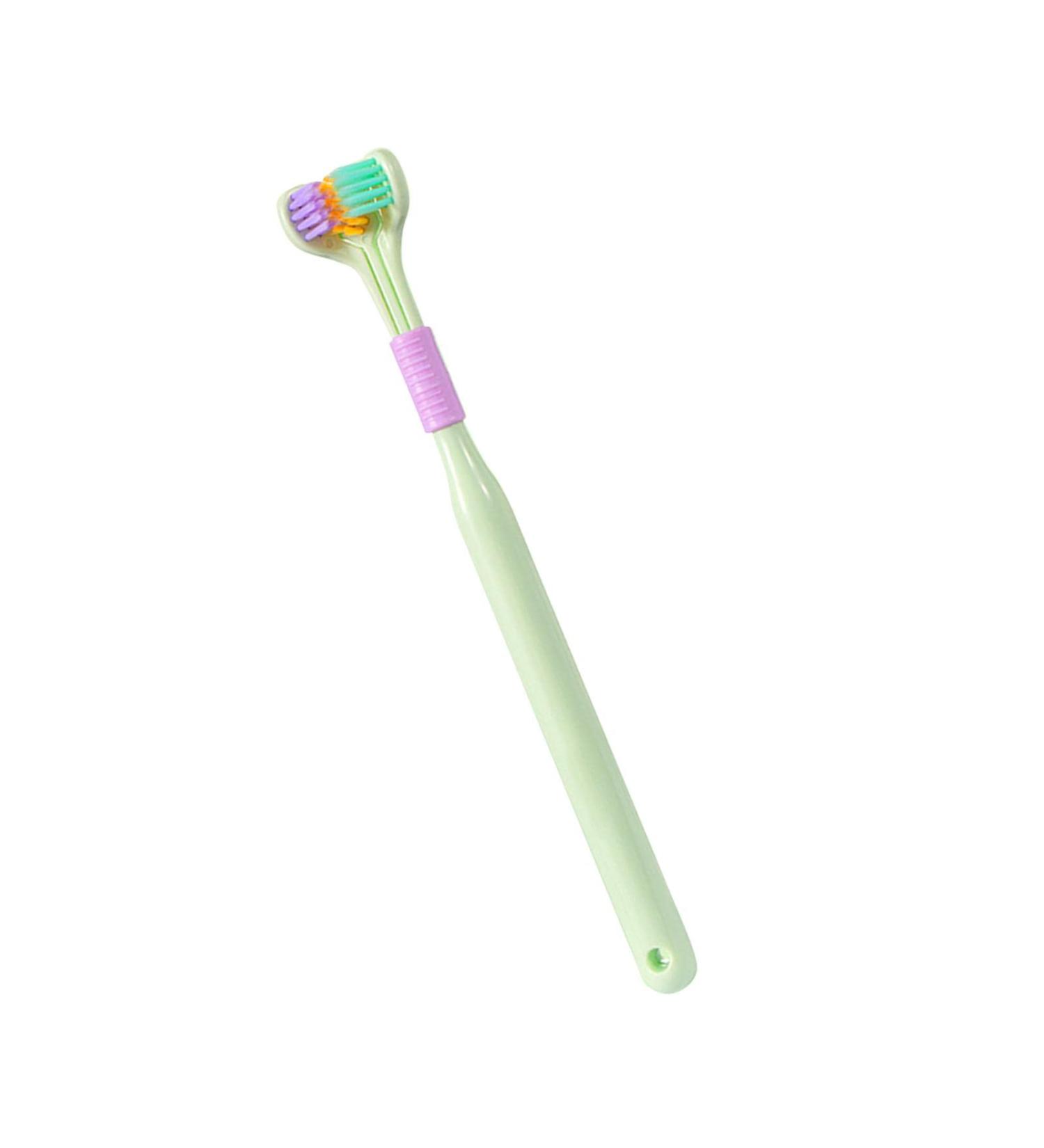 4-Part Three-Sided Toothbrush with Tongue Scraper - Sensory Travel Toothbrush for Autism | V-Shaped Soft Brush for Complete Cleaning | Non-Slip Green Design - Buy Online on GoSupps.com