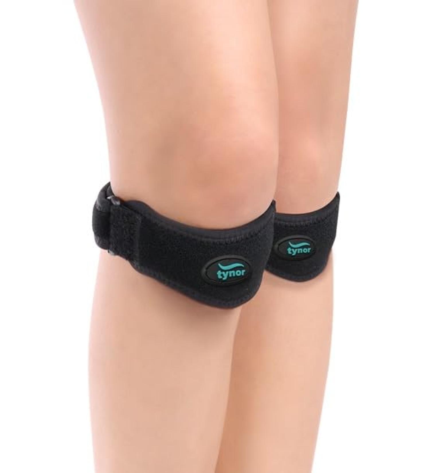 TYNOR Patellar Tendon Support Strap - Adjustable Neoprene Knee Brace with Gel Pad | 2 Pack for Men & Women | Ideal for Tendonitis Running Hiking Basketball and Tennis - One Size Black - Buy Online on GoSupps.com