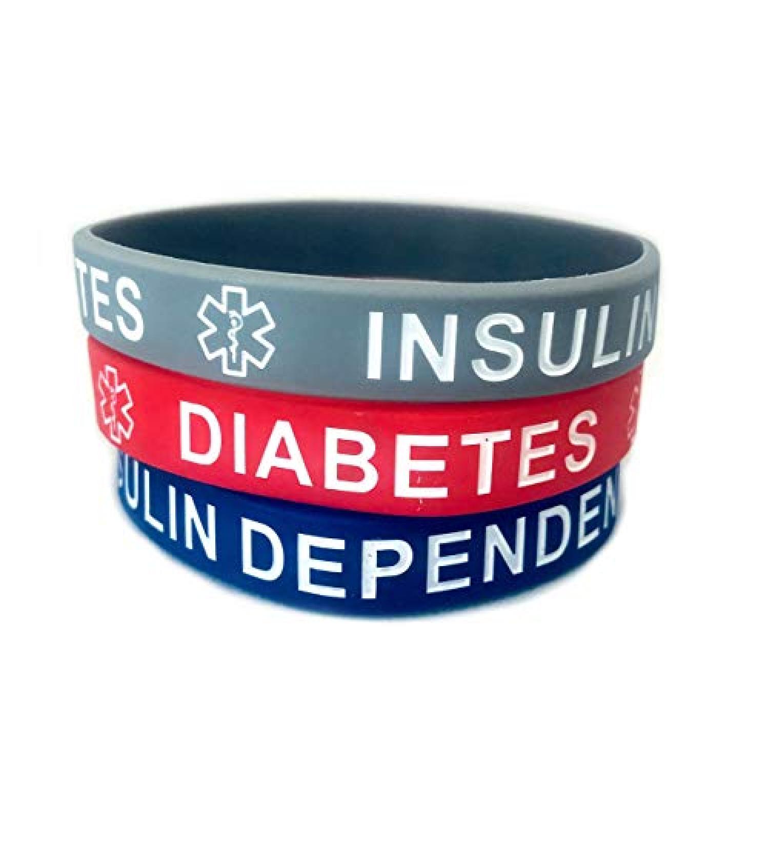 Diabetes Insulin Dependent Adult Silicone Bracelets Lot of 3