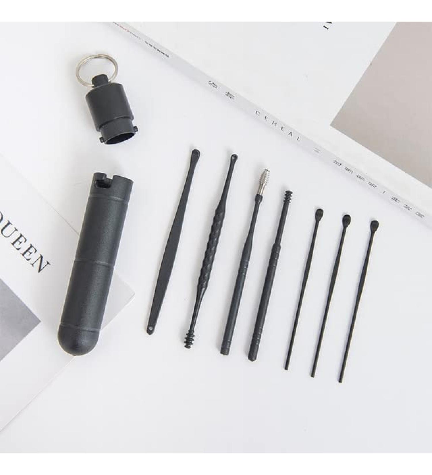 Portable Reusable Ear Pick Cleanser - Black Ear Cleaner Tool for Earwax Removal | Spring Spoon Design | Ear Cleaning Wax Remover Curette - ABS Material - Buy Online on GoSupps.com