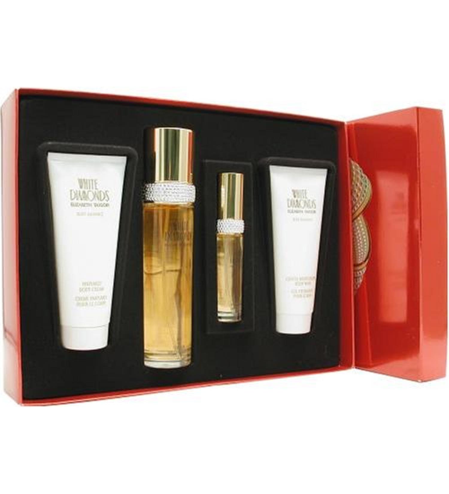 White Diamonds by Elizabeth Taylor for Women Set (Eau De Toilette Spray 3.4 Ounce Eau De Parfum Spray 0.5 Ounce Body Lotion 3.3 Ounce Body Wash 3.3 Ounce) 3.8 Ounce (Pack of 1)