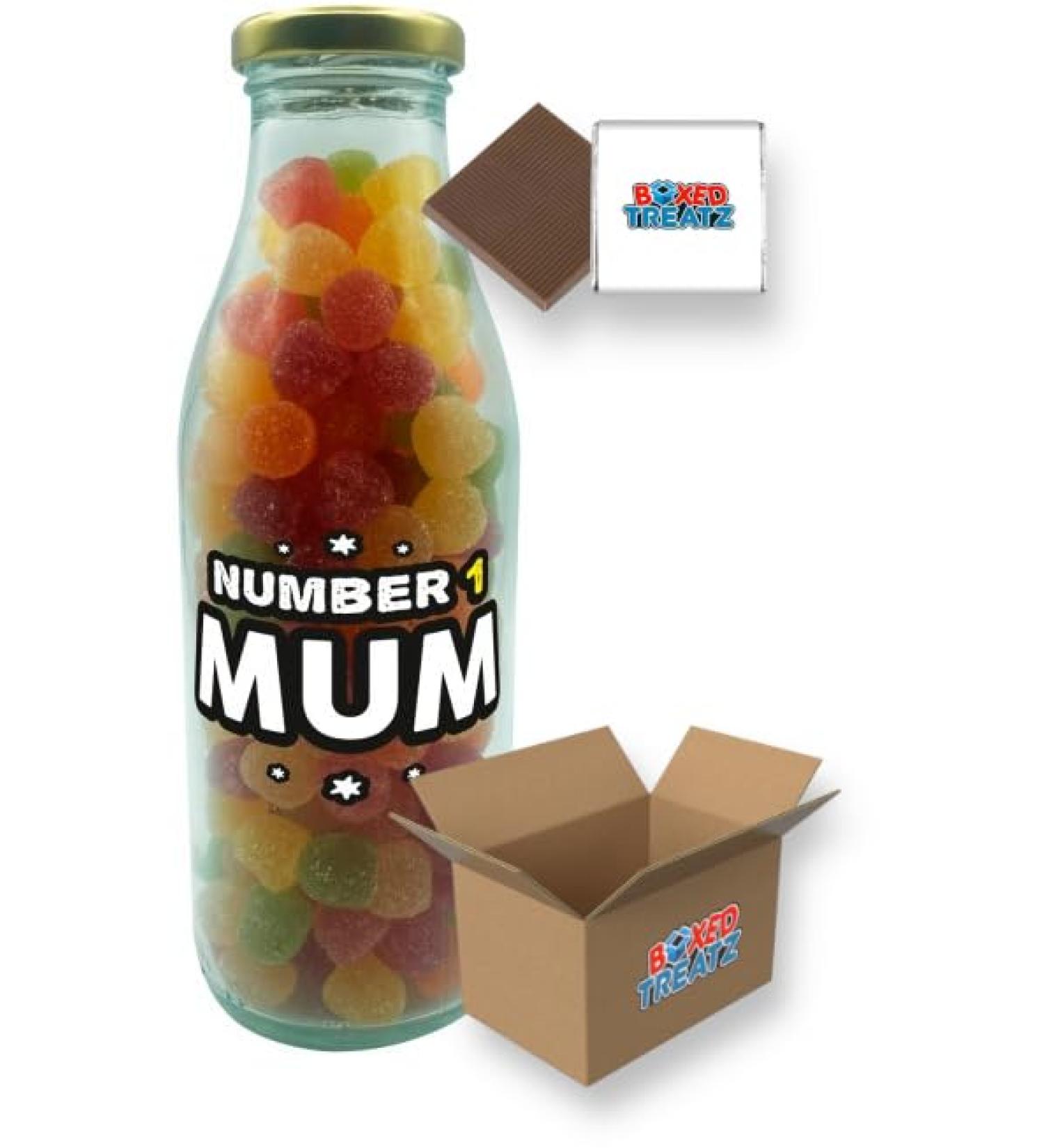 Milk Bottle Of Sweets 300g Best Mum & Number 1 Mum Show Your Appreciation Boxed Treatz (Number 1 MUM - Jelly Tots 300g) - Buy Online on GoSupps.com