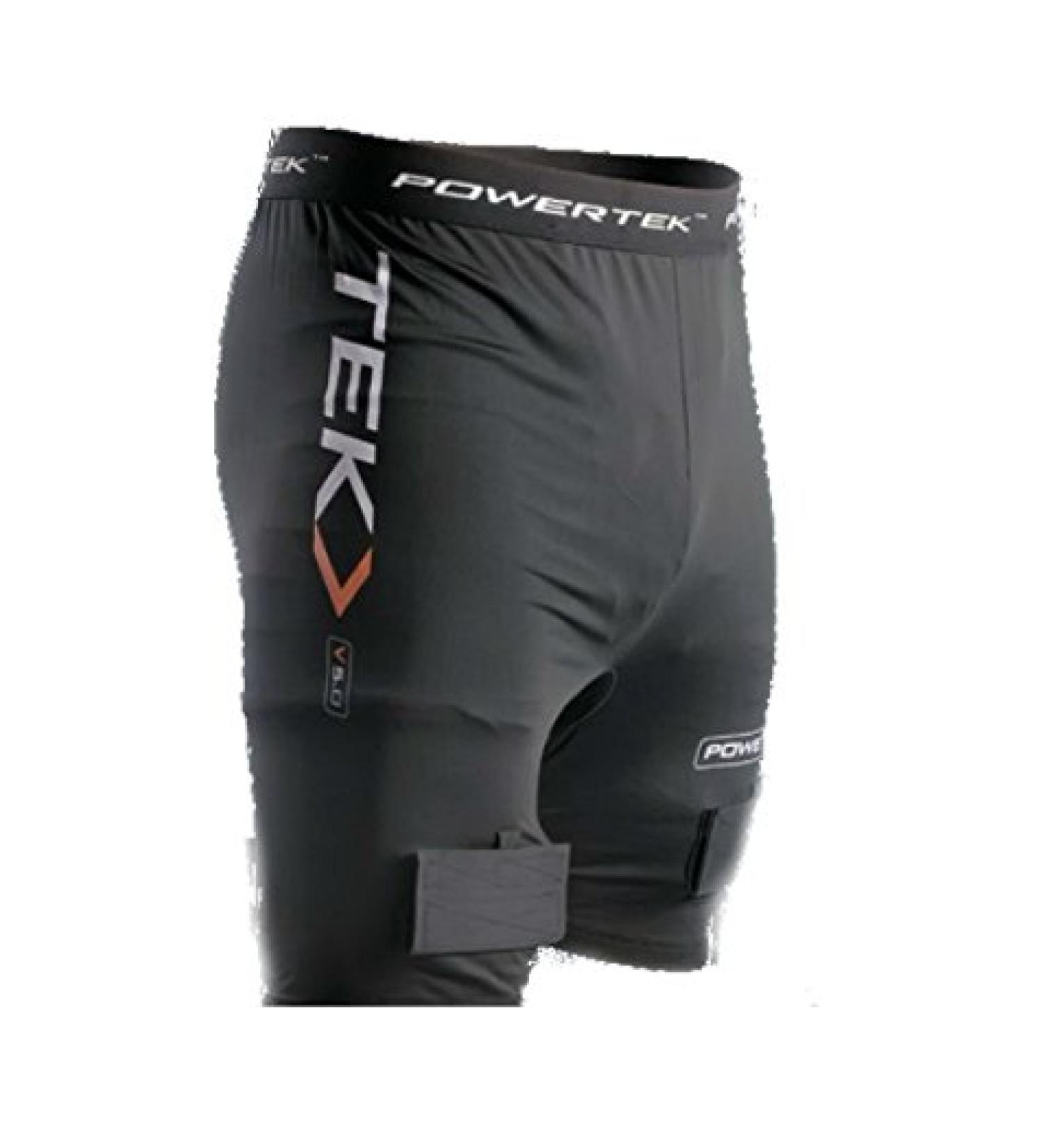 PowerTek Junior Boy's Compression Fit Ice Hockey Jock Shorts, Cup & Tabs for Socks Black