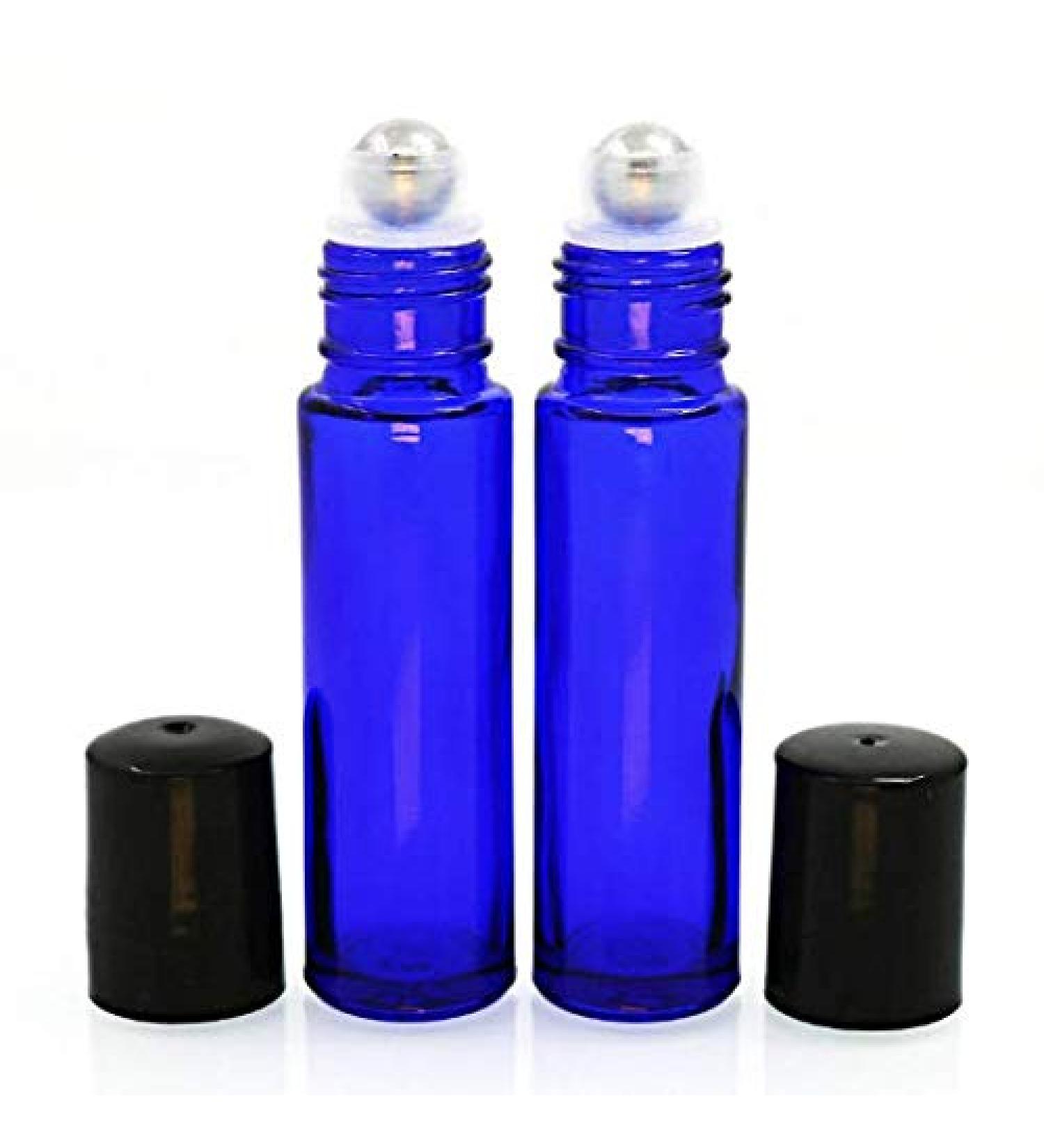WOIWO 2PCS 10ML Cobalt Blue Glass Micro Mini Roll-on Glass Bottles With Stainless Steel Roller Balls And Black Cap For Essential Oil Perfumes Lip Balms