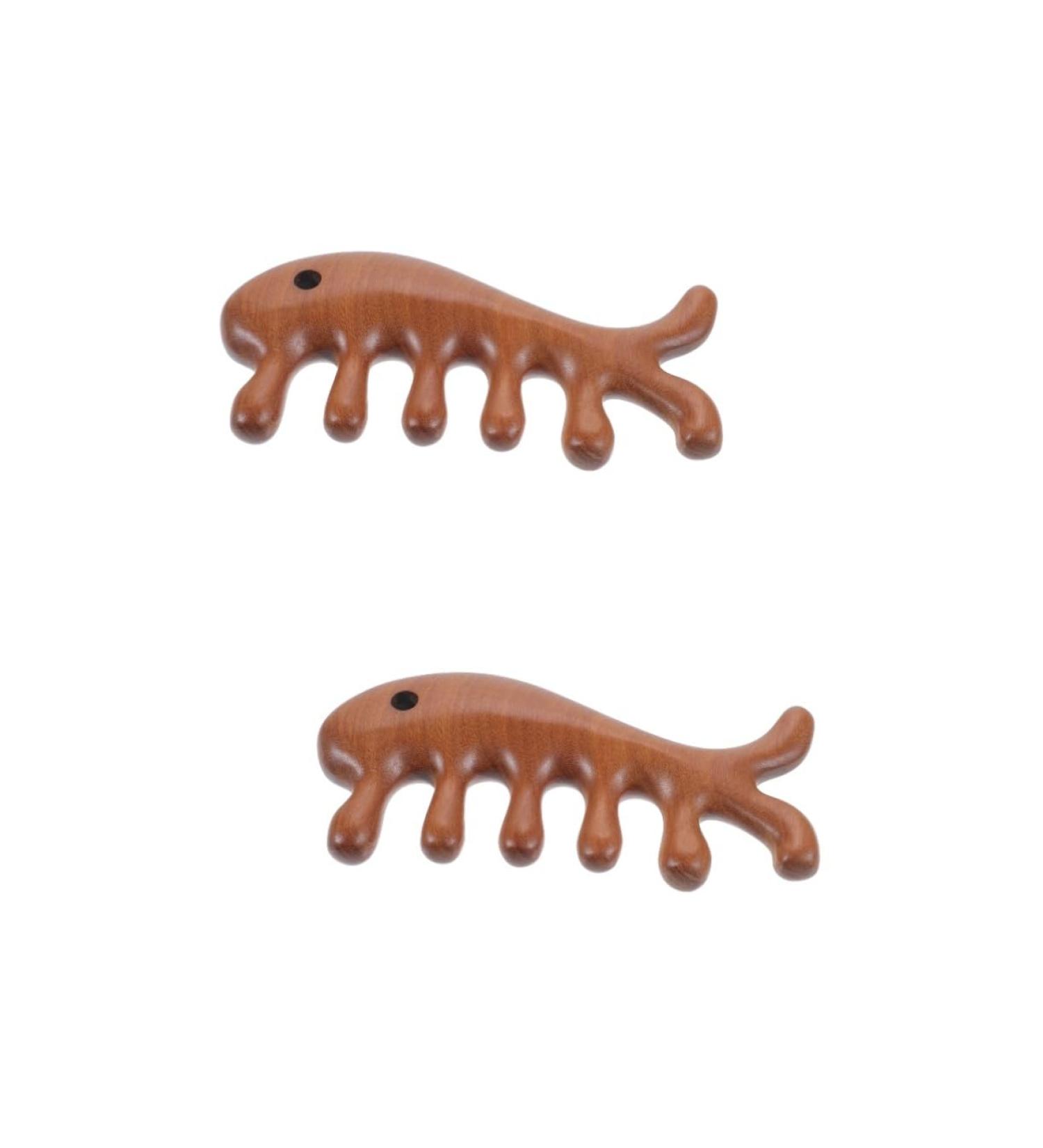 Frcolor 2-St Fish Shape Massage Comb | Comfortable Head & Skin Massage Tool | Gua Sha Wooden Hair Comb for Men & Women - Portable Massage Solution - Buy Online on GoSupps.com
