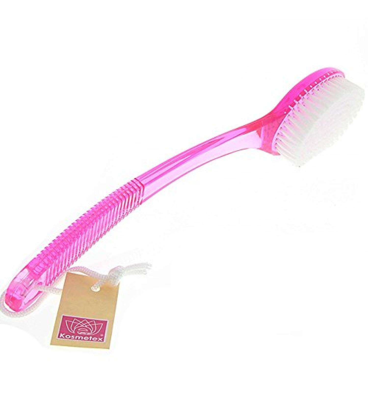 Pink Bath Brush - Transparent Light Pink Sauna Brush with Long Handle | Durable Plastic Shower Tool for Exfoliation - Buy Online on GoSupps.com